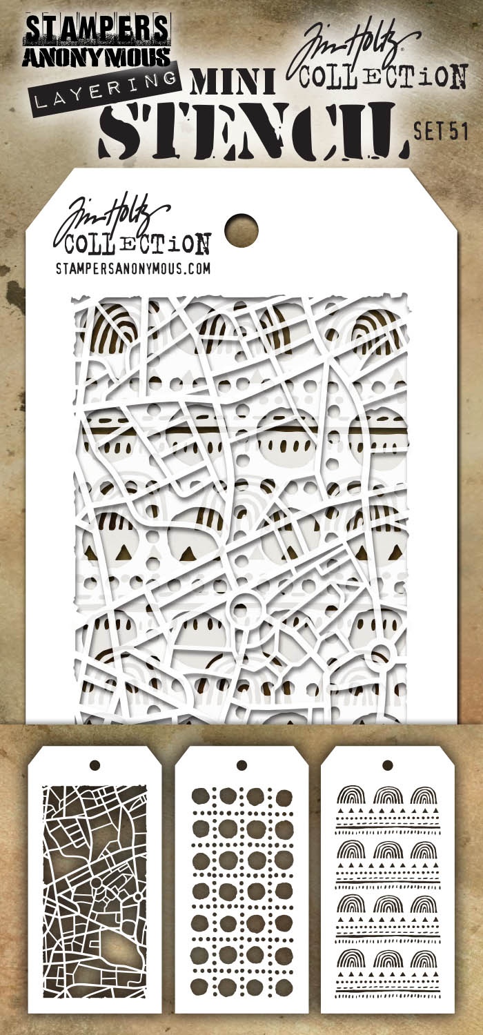 Bild von Tim Holtz Mini Layered Stencil Set 3/Pkg-Set #51