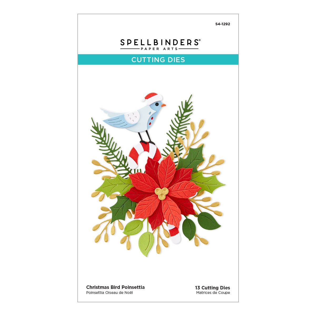 Bild von Spellbinders Etched Dies From Classic Christmas Collection-Christmas Bird Poinsettia