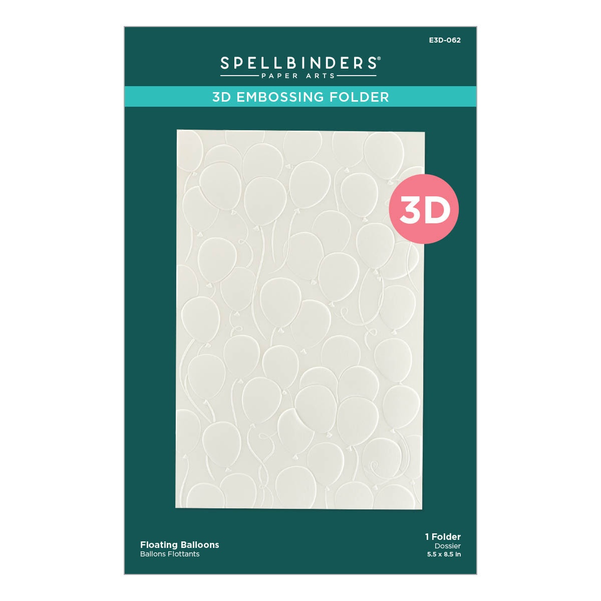 Bild von Spellbinders 3d Embossing Folder 5.5"X8.5"-Floating Balloons