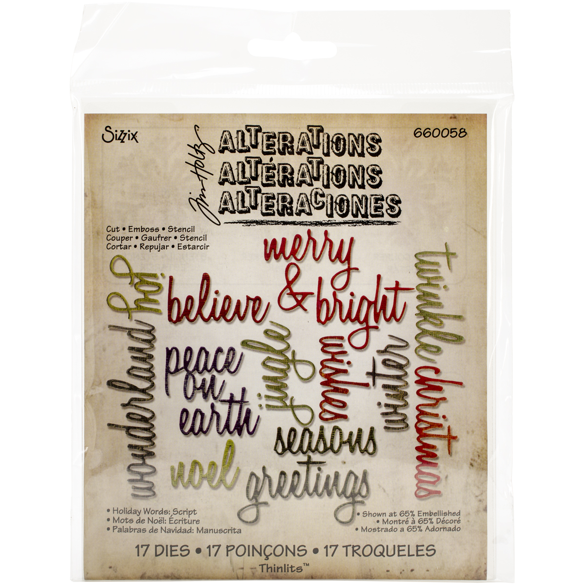 Bild von Sizzix Thinlits Dies By Tim Holtz 17/Pkg-Script Holiday Words