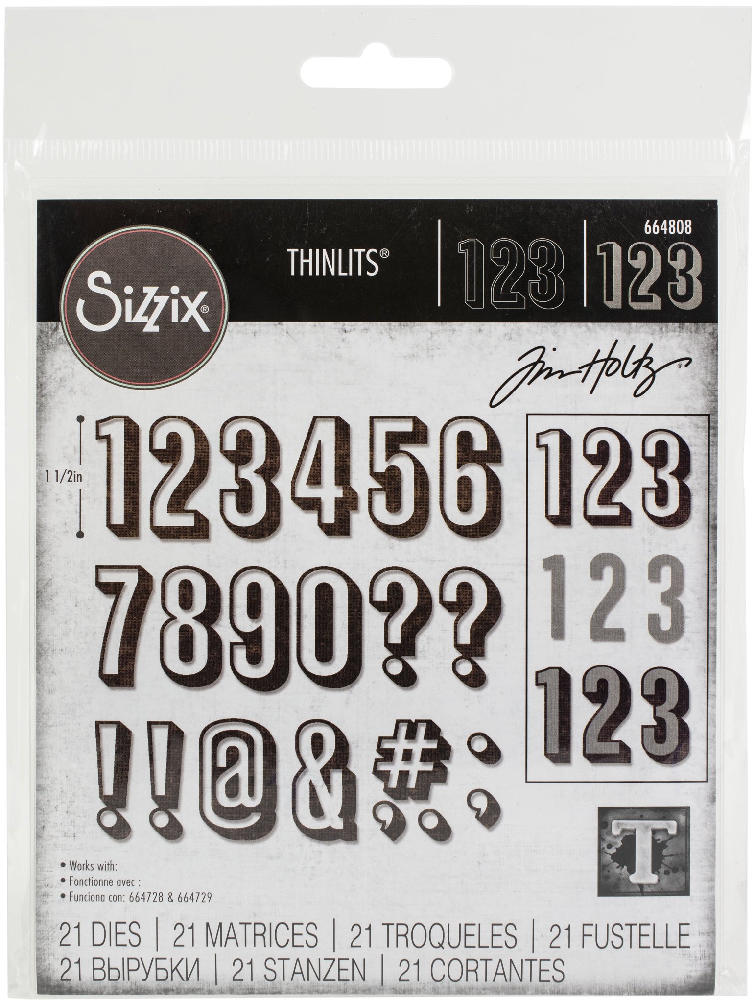 Bild von Sizzix Thinlits Dies By Tim Holtz 21/Pkg-Alphanumeric, Shadow Numbers