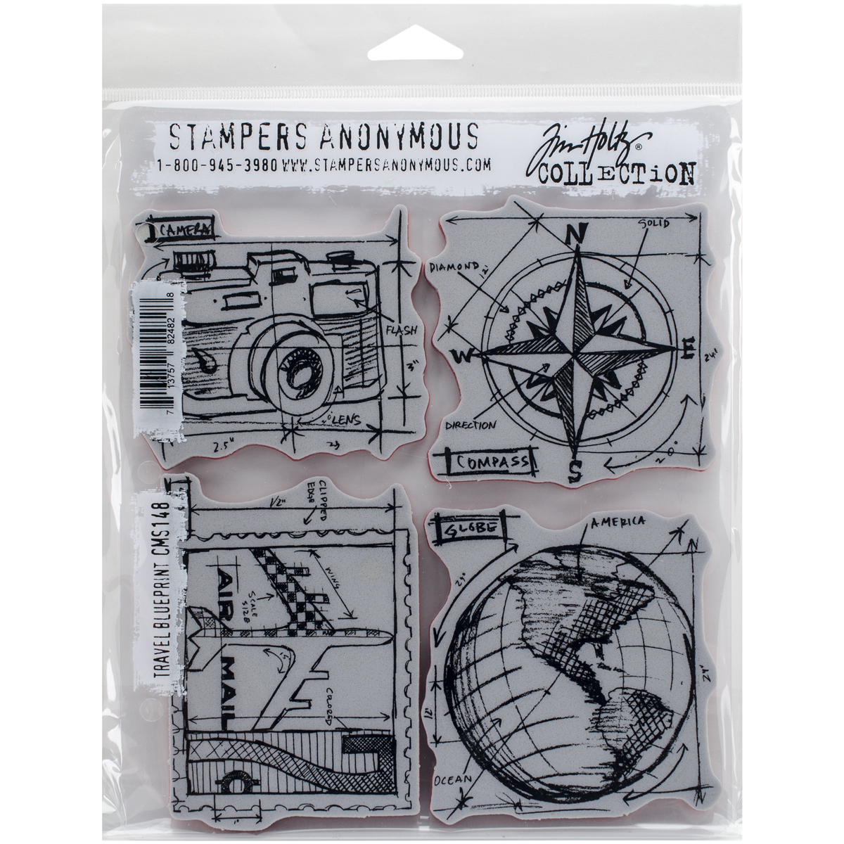 Bild von Tim Holtz Cling Stamps 7"X8.5"-Travel Blueprint