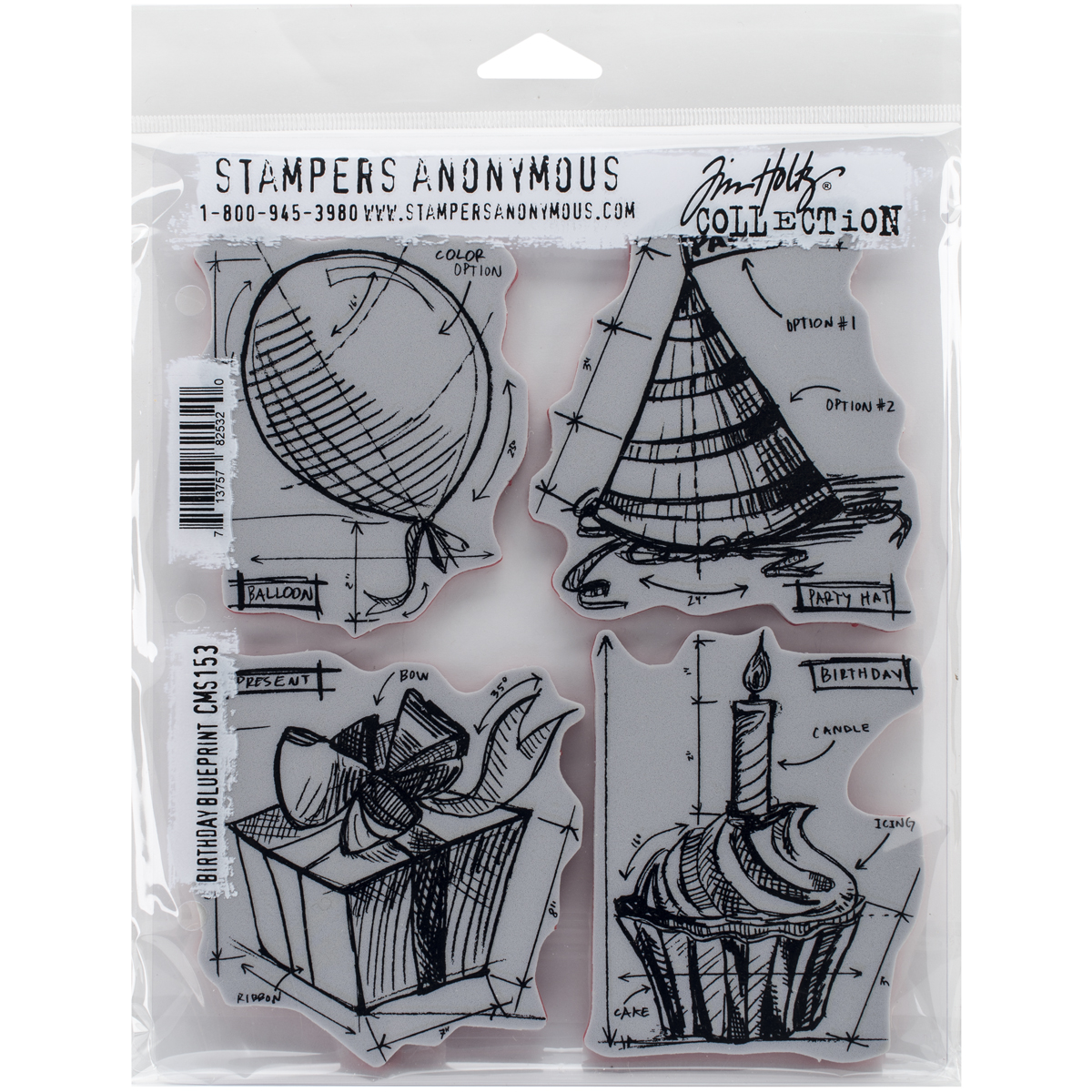 Bild von Tim Holtz Cling Stamps 7"X8.5"-Birthday Blueprint