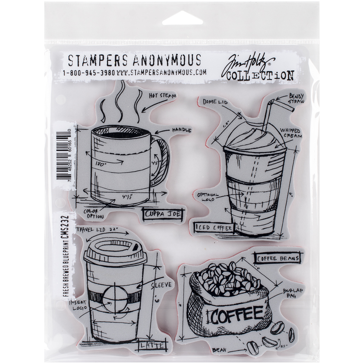 Bild von Tim Holtz Cling Stamps 7"X8.5"-Fresh Brewed Blueprint