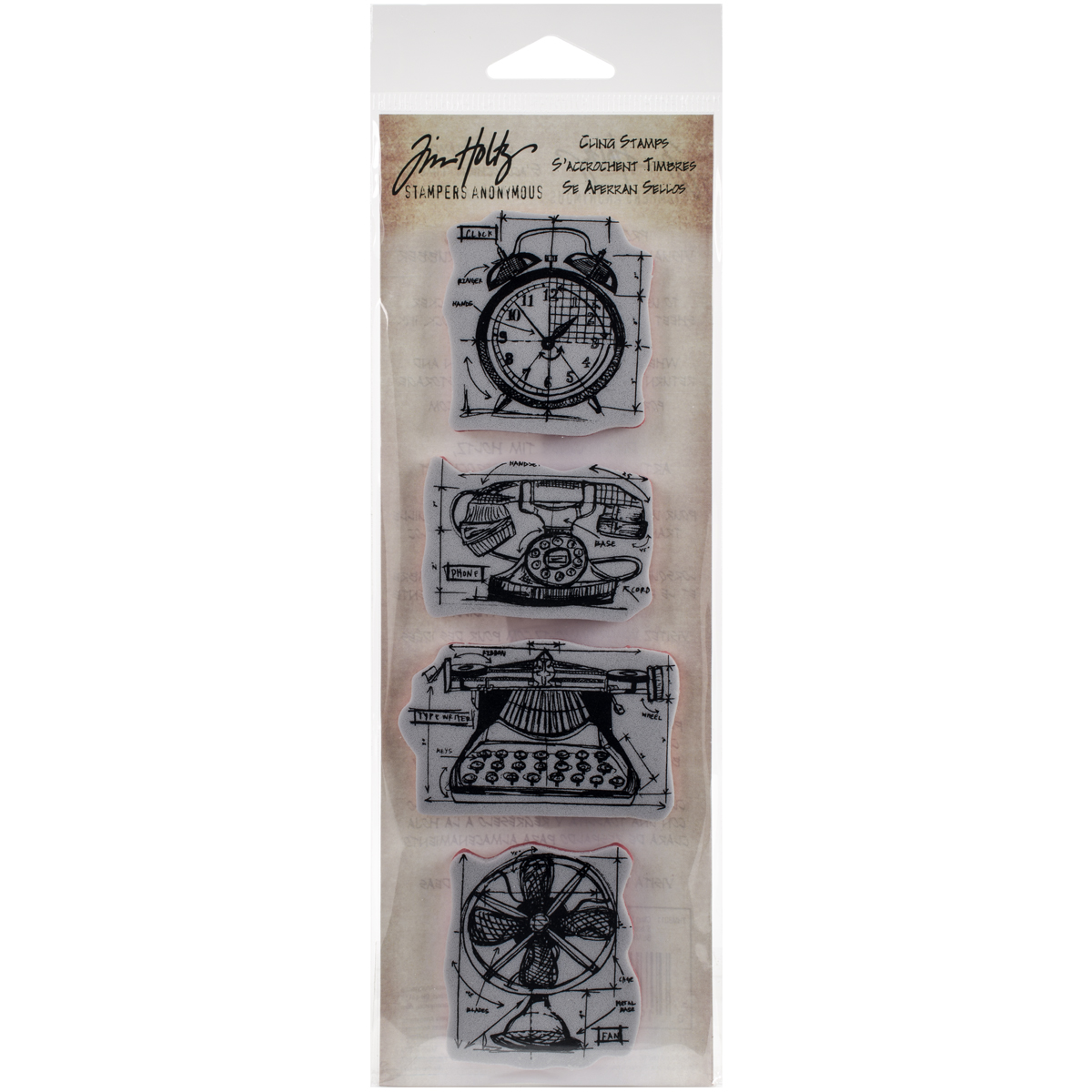 Bild von Tim Holtz Mini Blueprints Strip Cling Stamps 3"X10"-Vintage