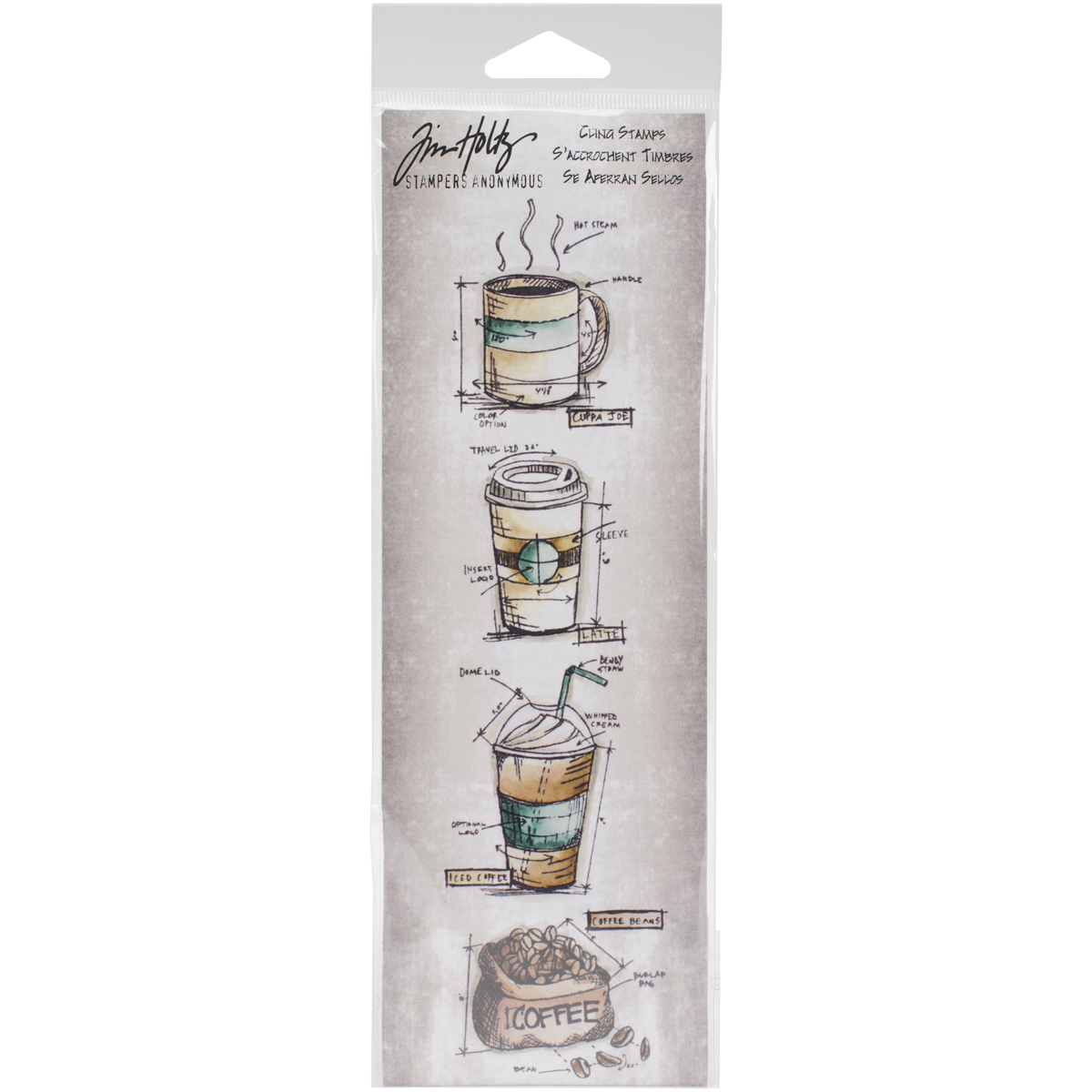 Bild von Tim Holtz Mini Blueprints Strip Cling Stamps 3"X10"-Fresh Brewed