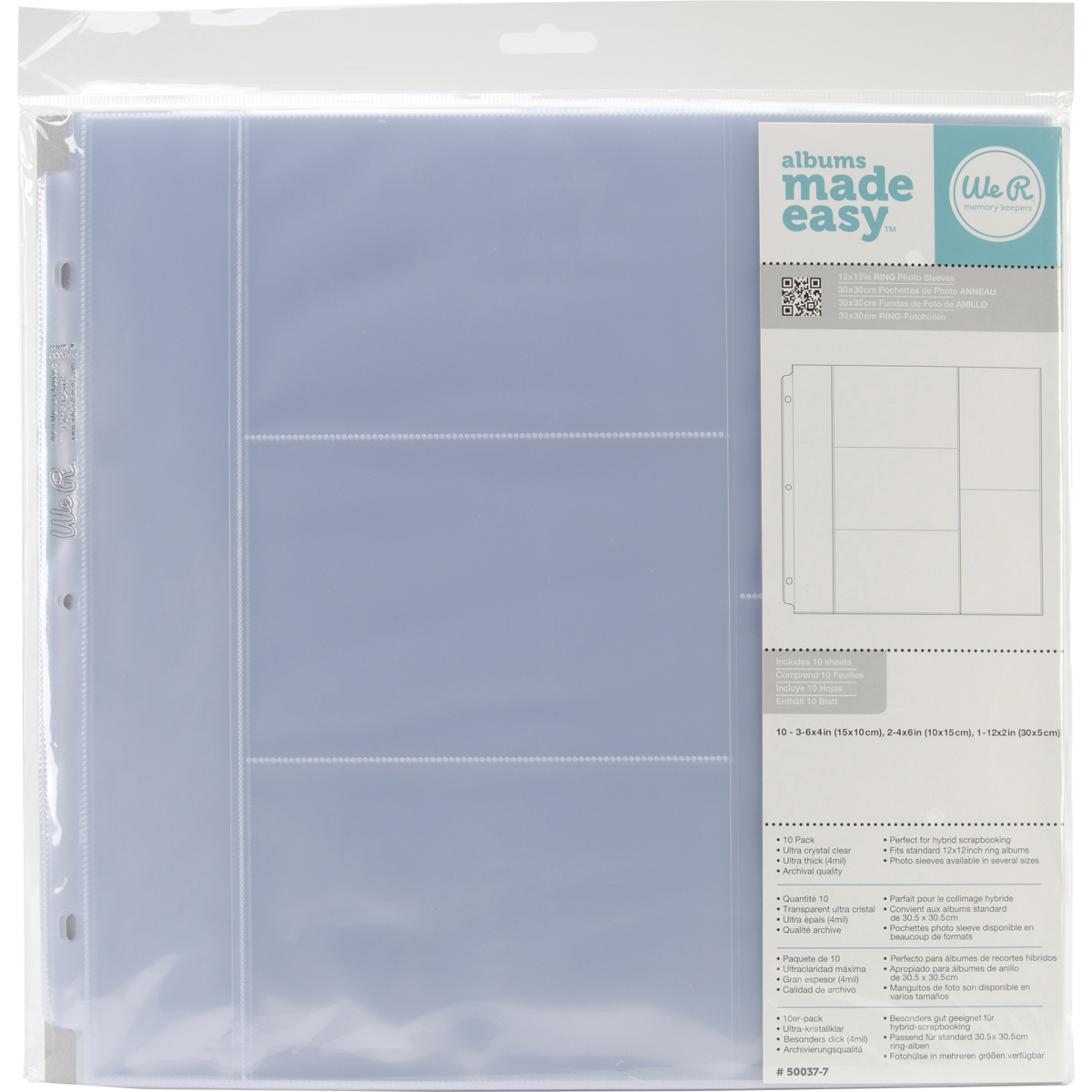 Bild von We R Ring Photo Sleeves 12"X12" 10/Pkg-(3) 4"X6" & (2) 6"X4" Pockets