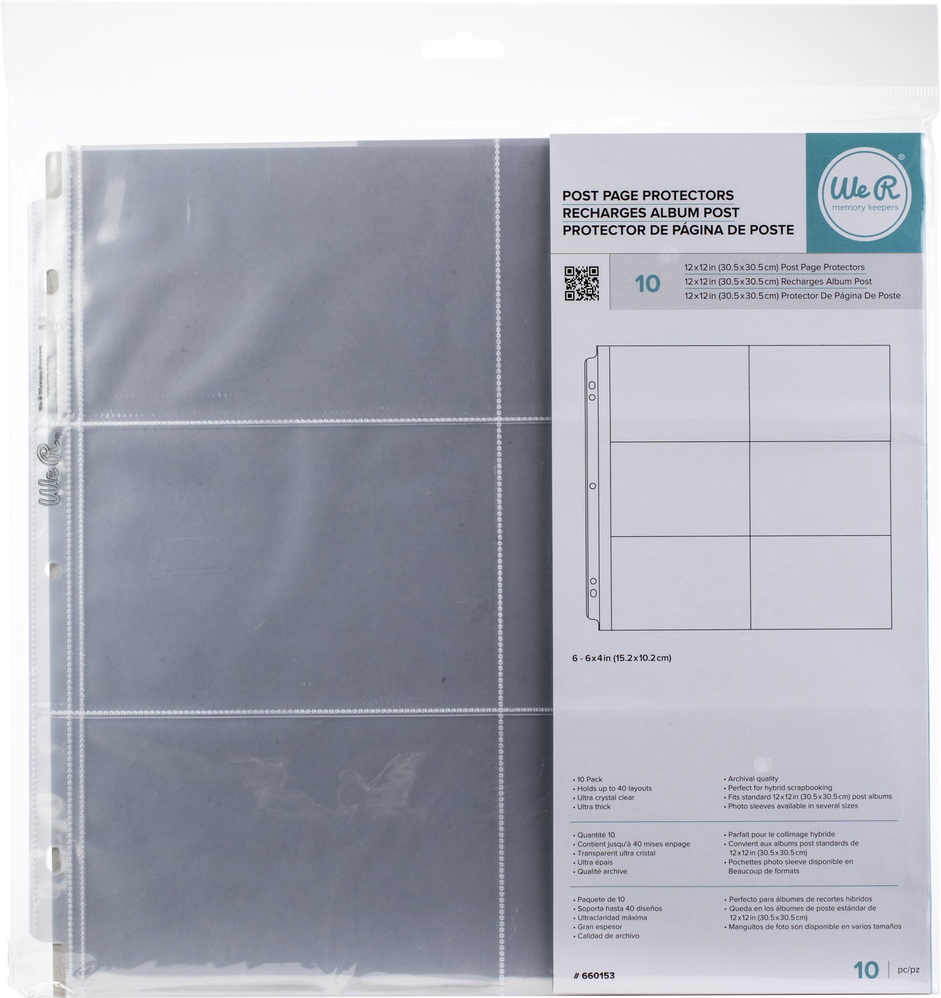 Bild von We R Post Bound Photo Sleeves 12"X12" 10/Pkg-Six 4"X6" Pockets