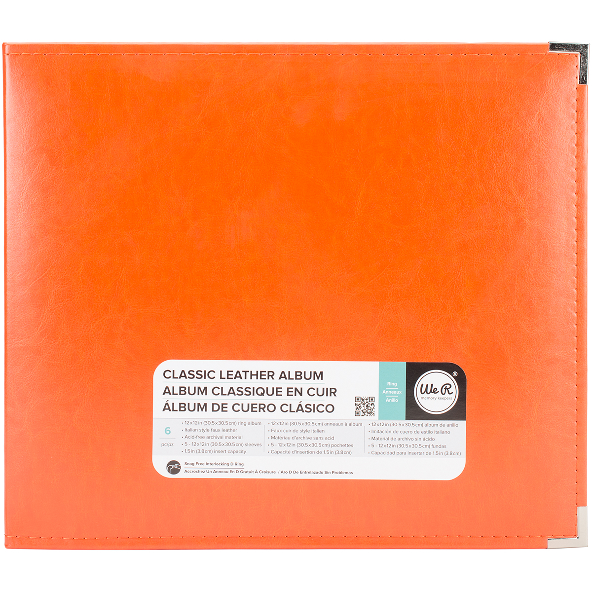 Bild von We R Classic Leather D-Ring Album 12"X12"-Orange Soda