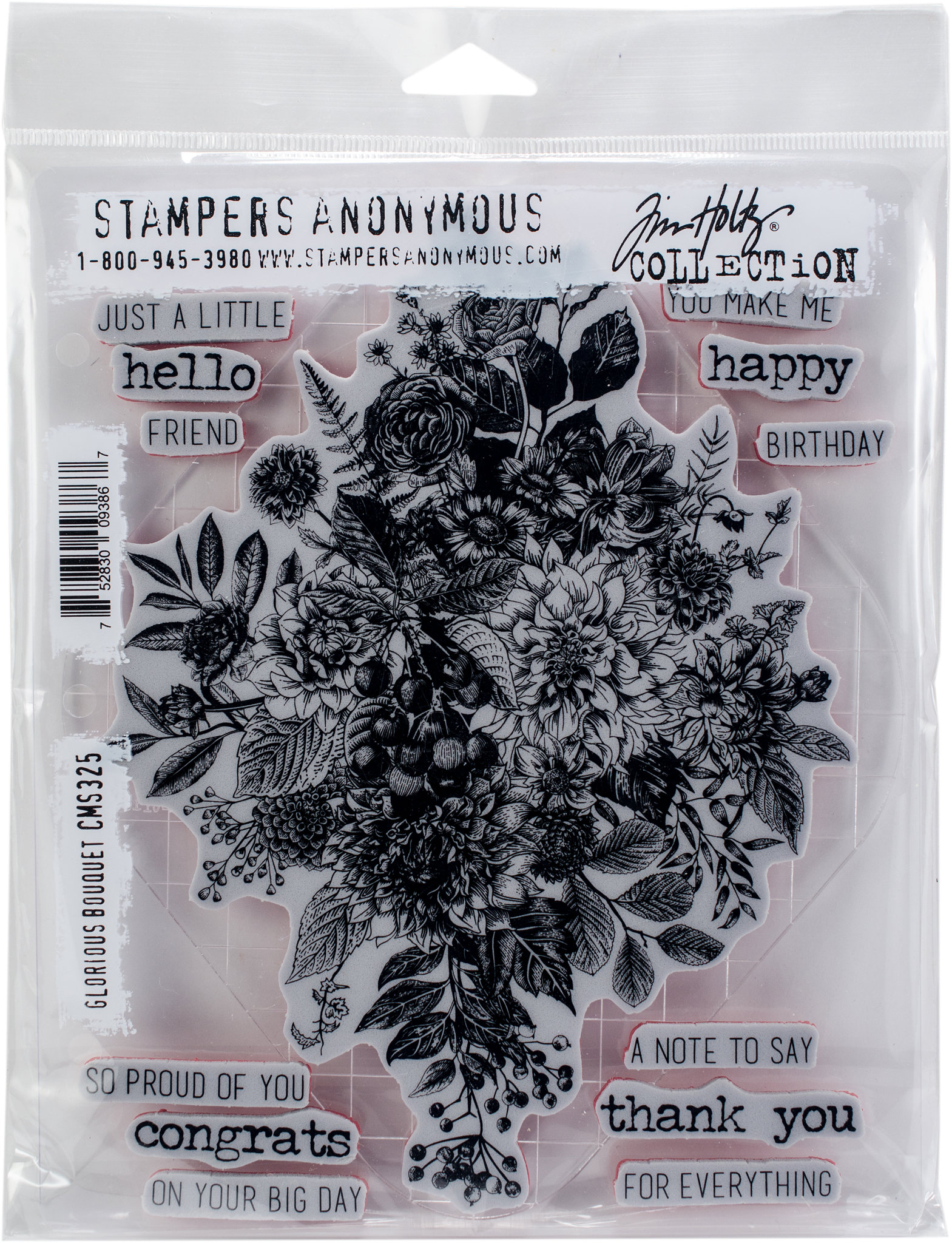 Bild von Tim Holtz Cling Stamps 7"X8.5"-Glorious Bouquet W/Grid Block