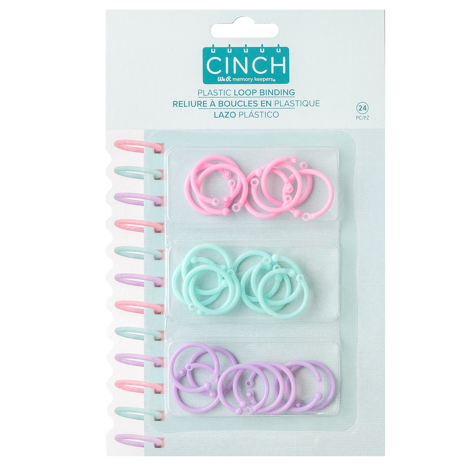 Bild von We R Memory Keepers Cinch Plastic Loop Binding 24/Pkg-Pink, Lilac & Blue