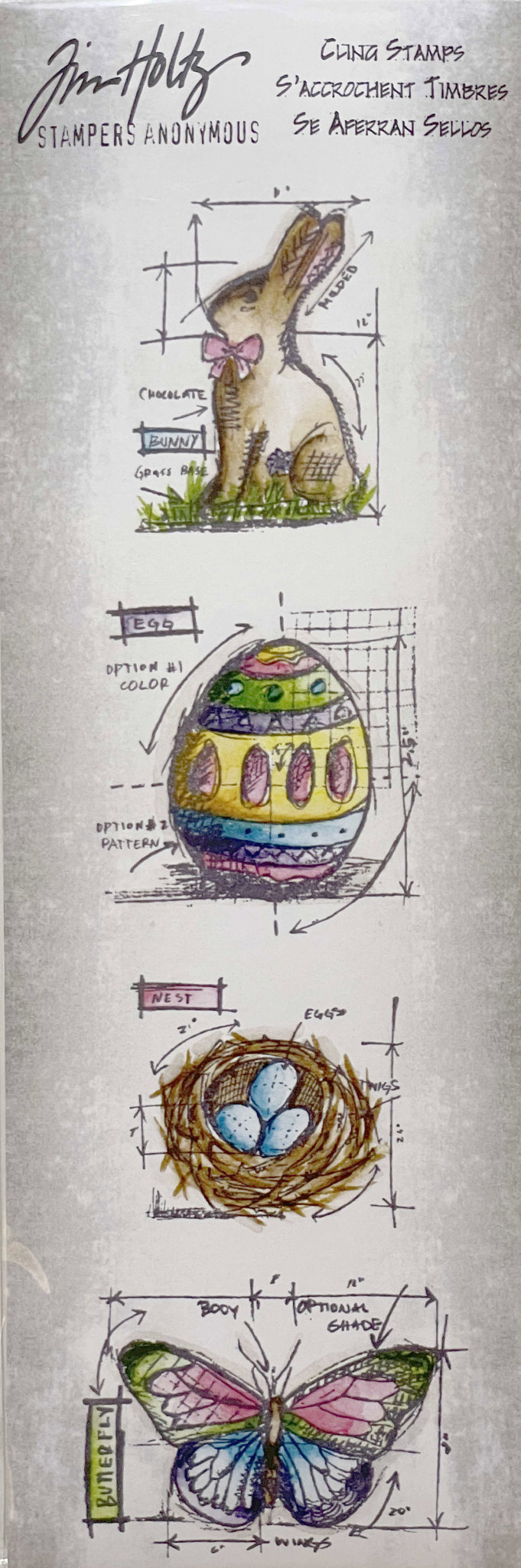 Bild von Easter - Tim Holtz Mini Blueprints Strip Cling Rubber Stamps