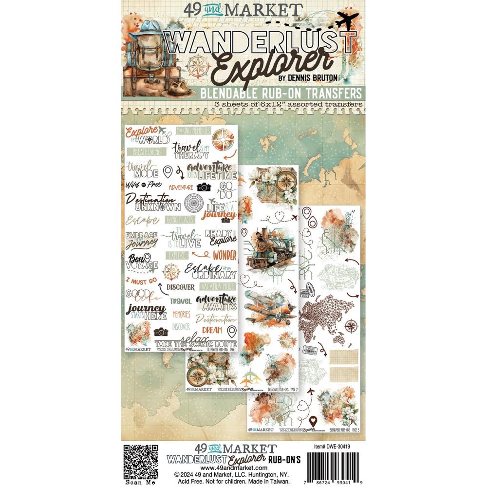 Bild von Wanderlust Explorer - 49 And Market Rub-On Transfer Set 6"X12"