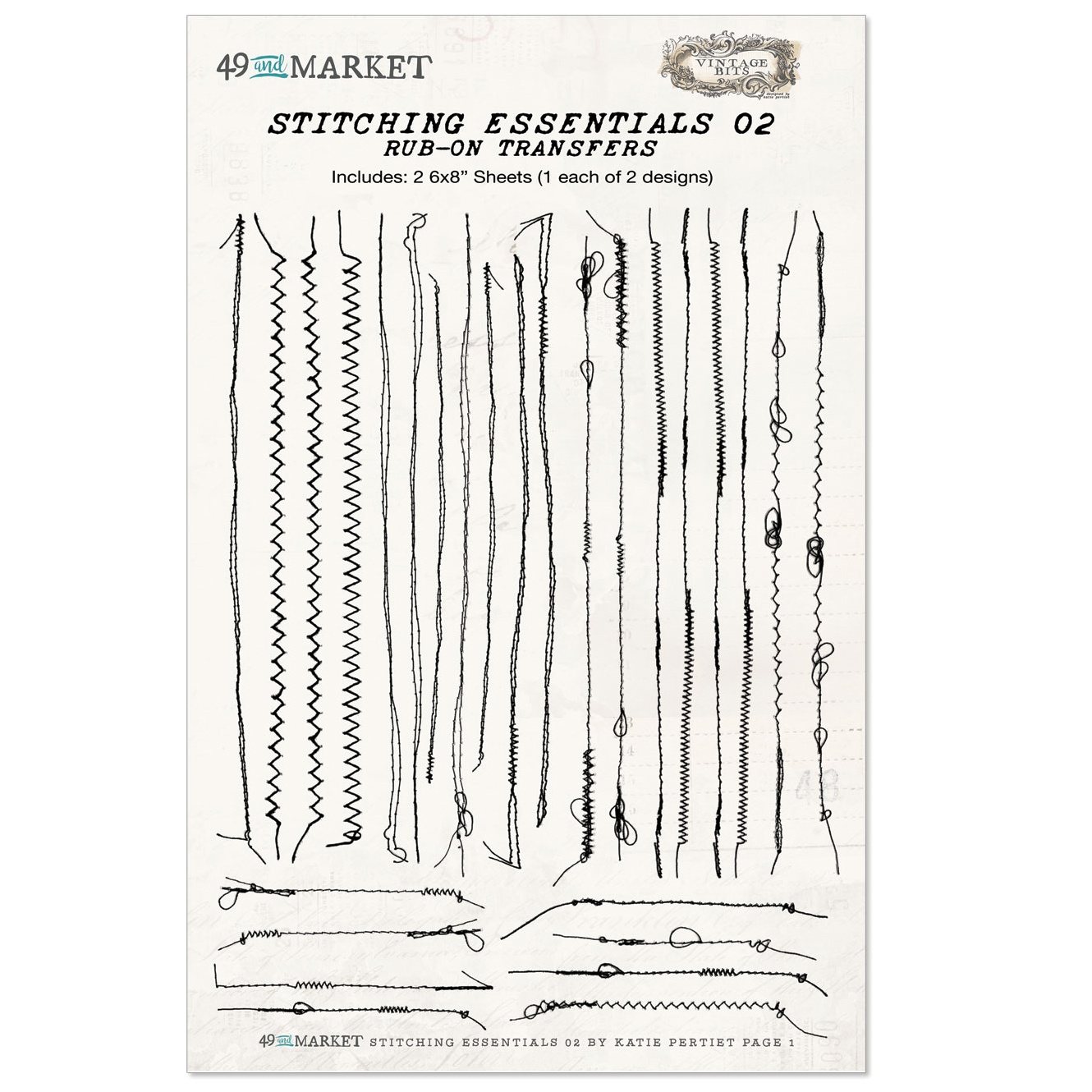 Bild von 49 And Market Essentials Rub-On Transfer Set-#02 Stitching