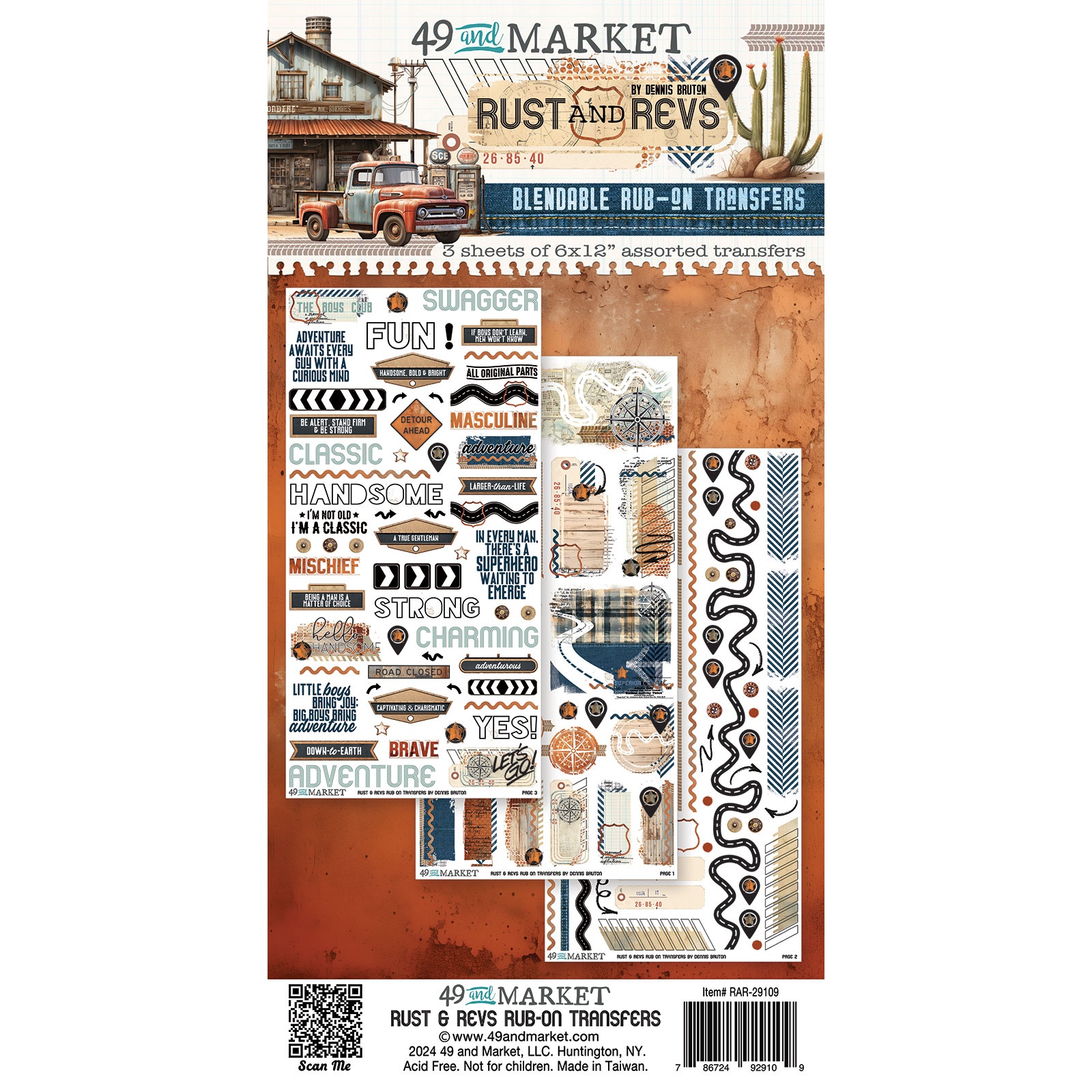 Bild von 49 And Market Rub-On Transfer Set-Rust And Revs