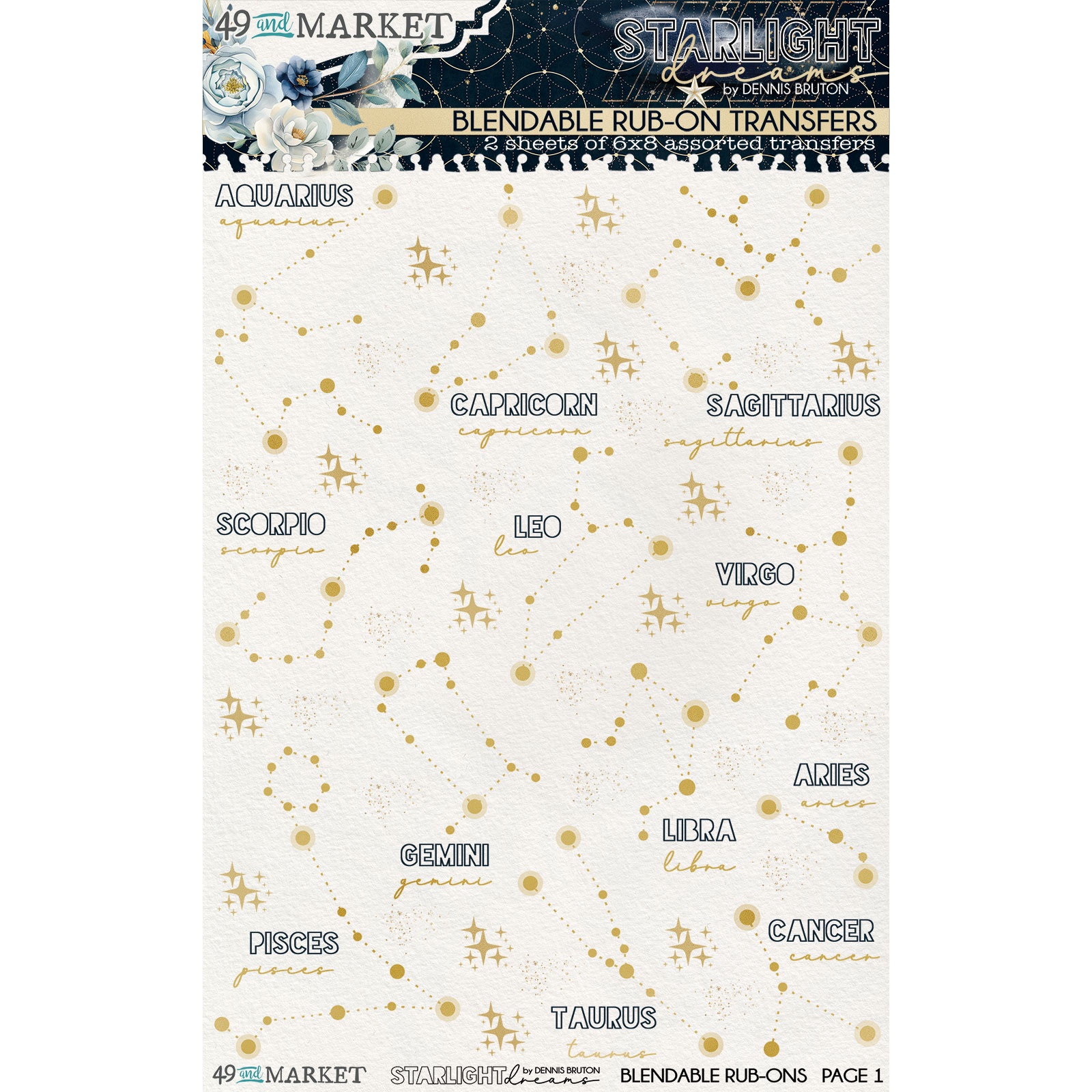 Bild von 49 And Market Rub-On Transfer Set 6"X8"-Starlight Dreams Constellation