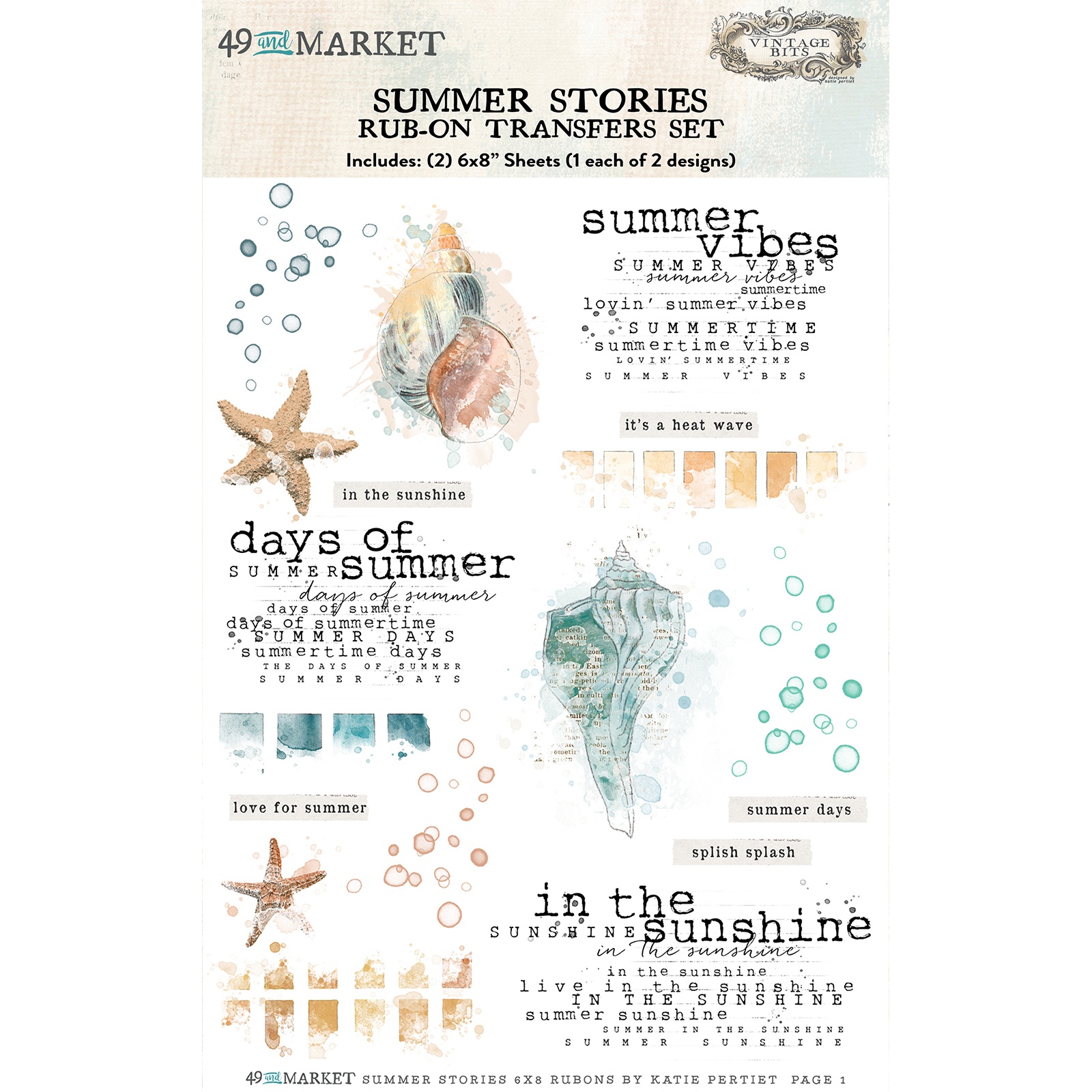 Bild von 49 And Market Rub-On Transfer Set 6"X8"-Summer Stories
