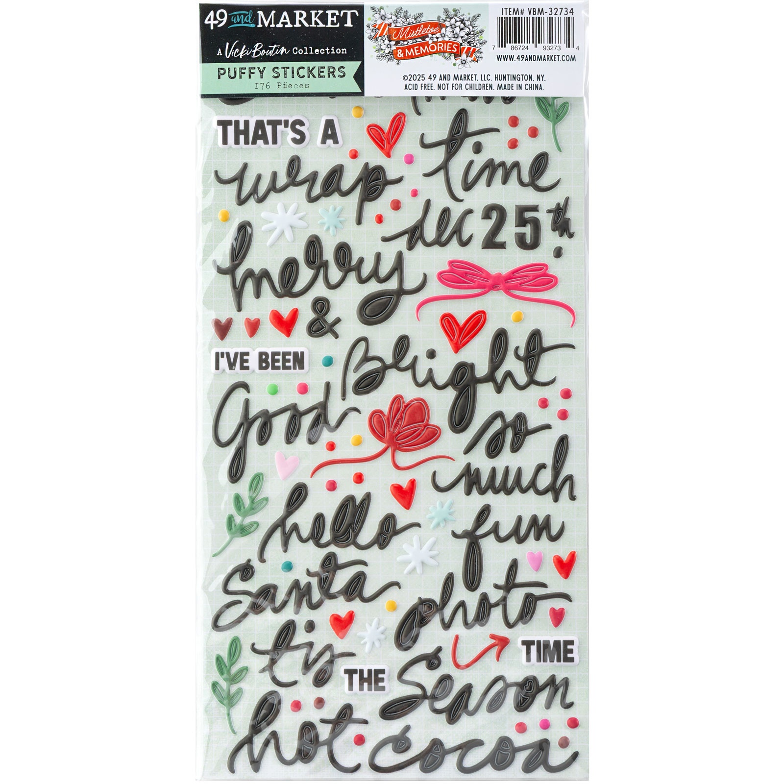 Bild von 49 And Market Puffy Stickers-Mistletoe And Memories
