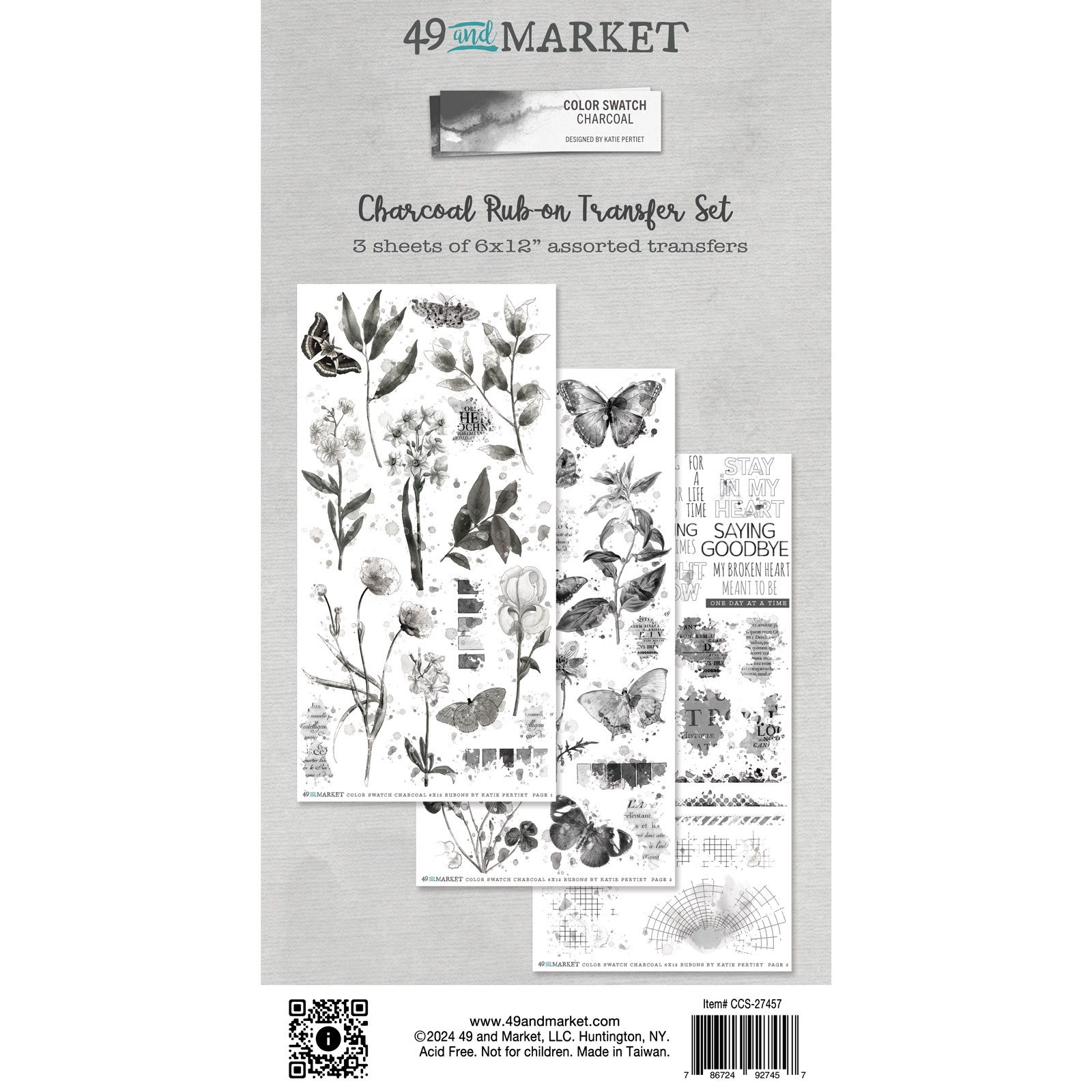 Bild von Color Swatch: Charcoal Rub-On Transfer Set-3 Sheets