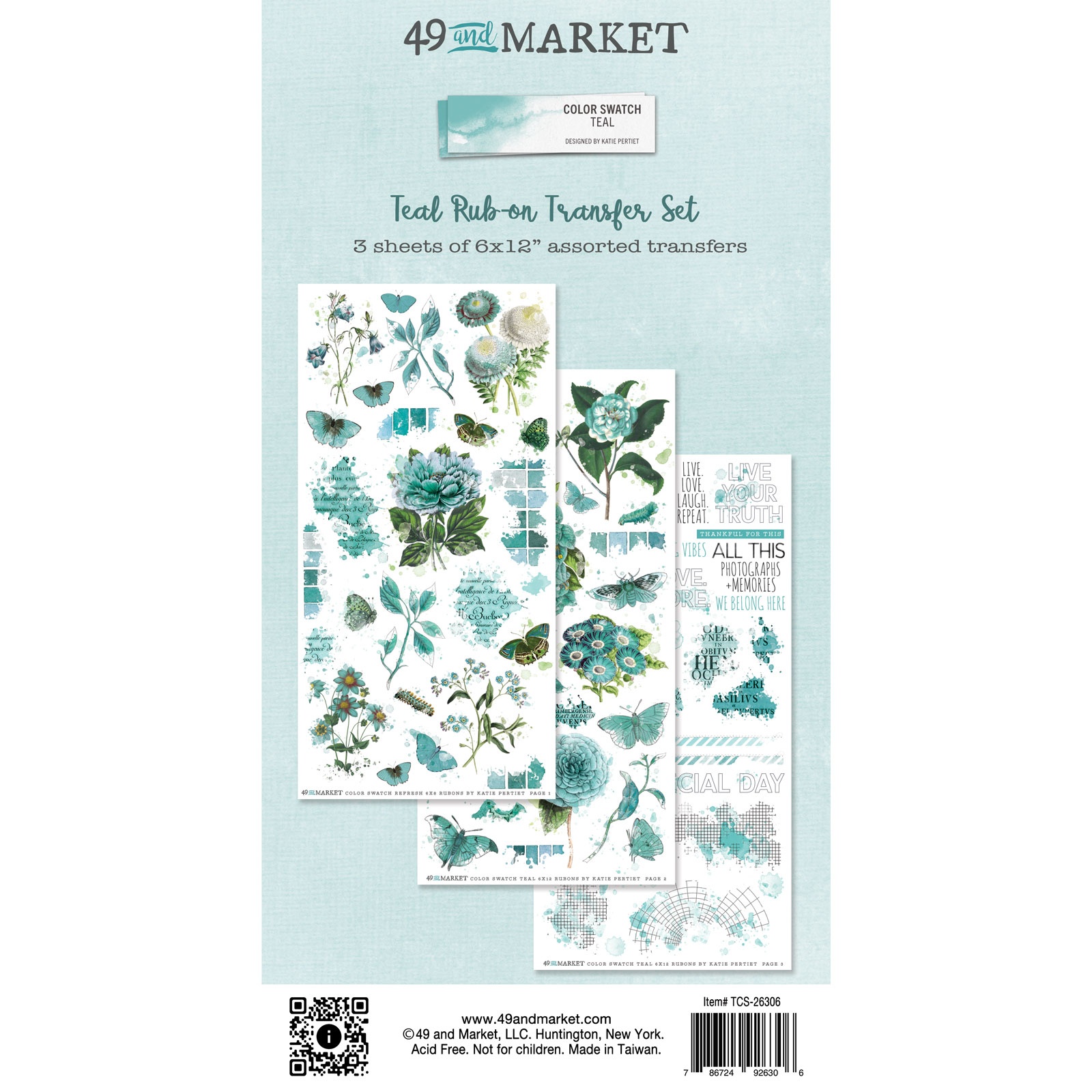 Bild von Color Swatch: Teal Rub-On Transfer Set-3 Sheets