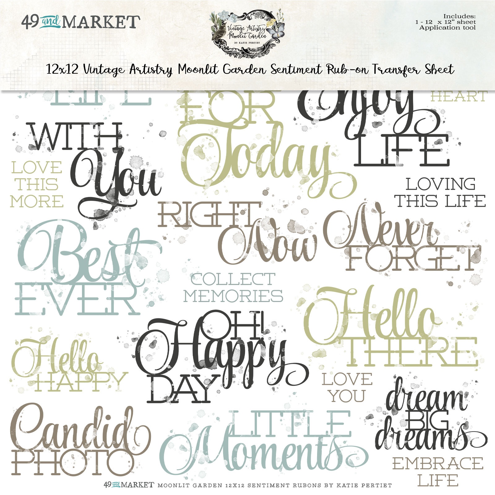 Bild von 49 And Market Vintage Artistry Rub-Ons 12"X12"-Sentiments, Moonlit Garden