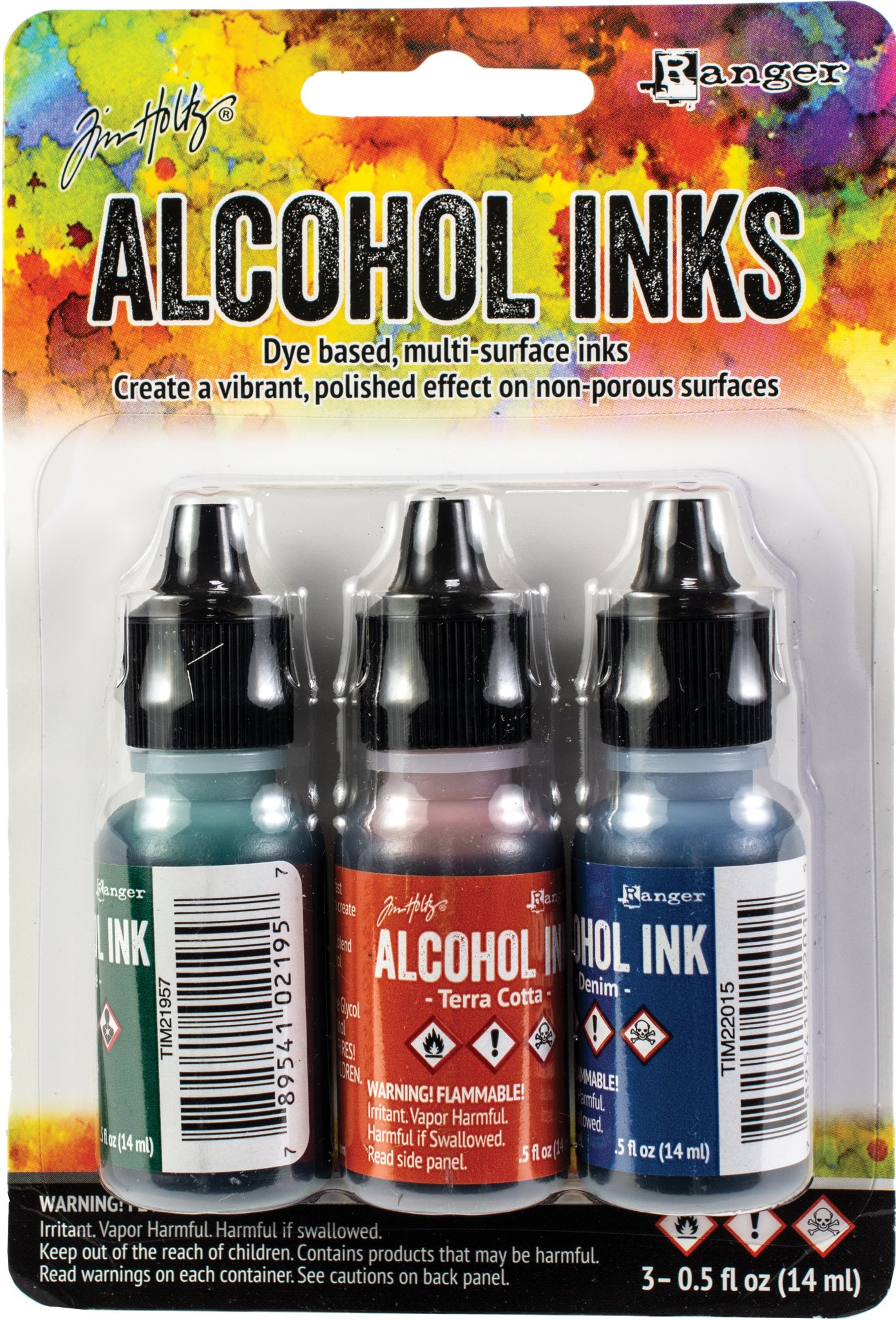 Bild von Tim Holtz Alcohol Ink .5oz 3/Pkg-Rustic Lodge-Bottle/Terra-Cotta/Denim
