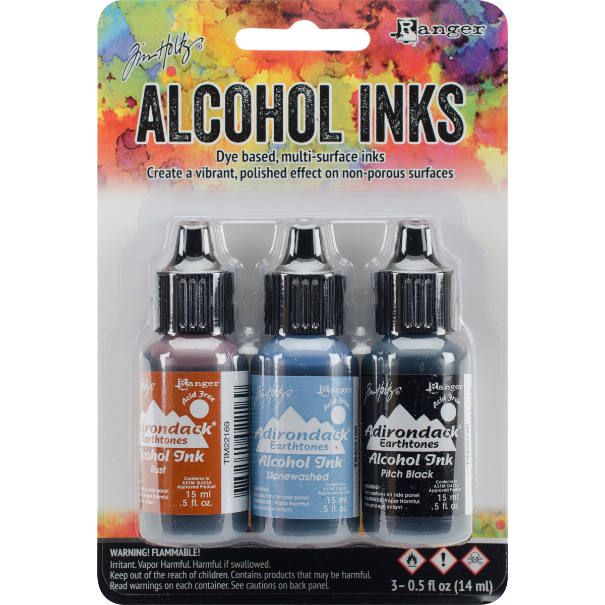 Bild von Tim Holtz Alcohol Ink .5oz 3/Pkg-Miners Lantern-Rust/Stonewash/Pitch Blk