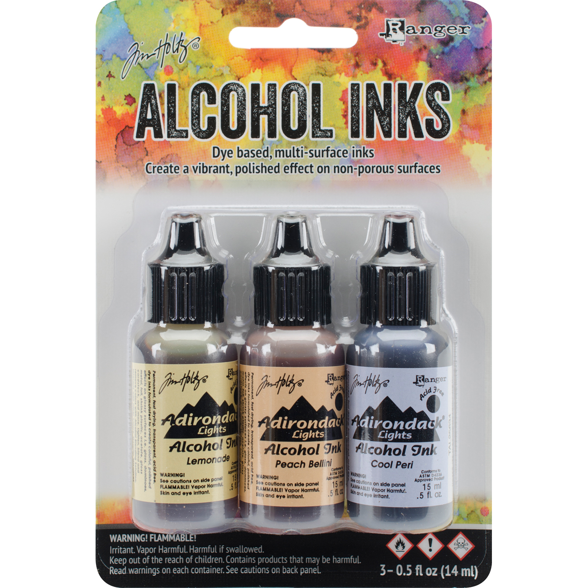 Bild von Tim Holtz Alcohol Ink .5oz 3/Pkg-Wildflowers-Lemonade/Peach Bellini/Peri