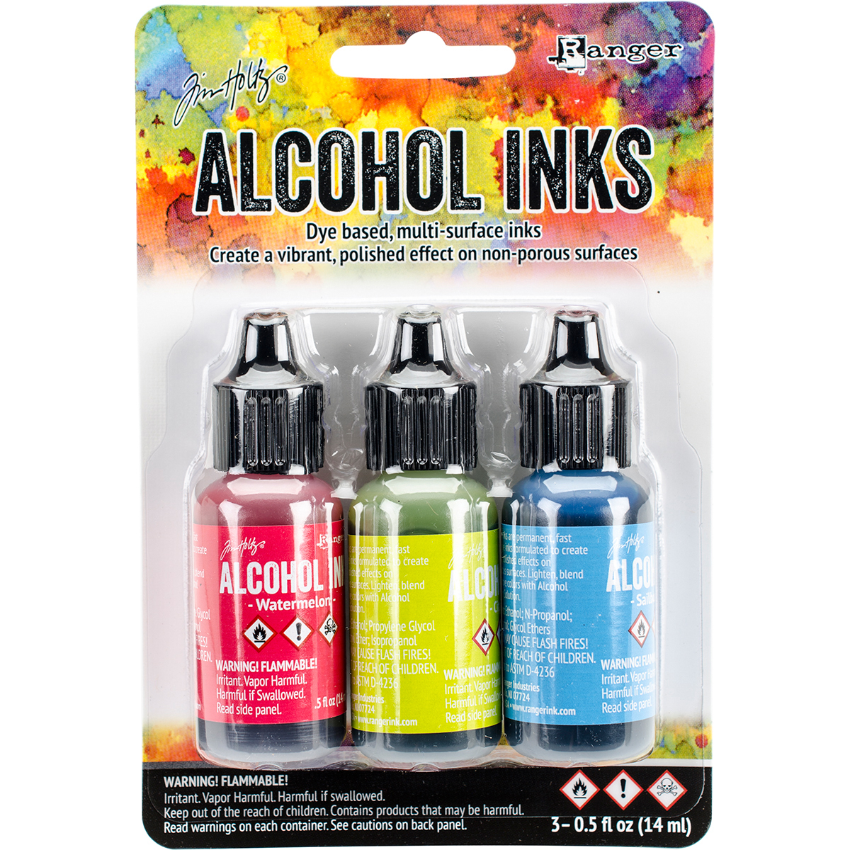 Bild von Tim Holtz Alcohol Ink .5oz 3/Pkg-Dockside Picnic-Watermln/Citrus/Sailboat