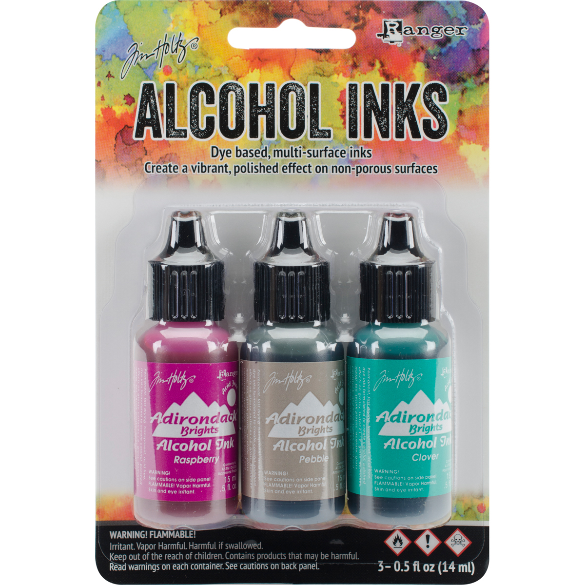 Bild von Tim Holtz Alcohol Ink .5oz 3/Pkg-Valley Trail-Raspberry/Pebble/Clover
