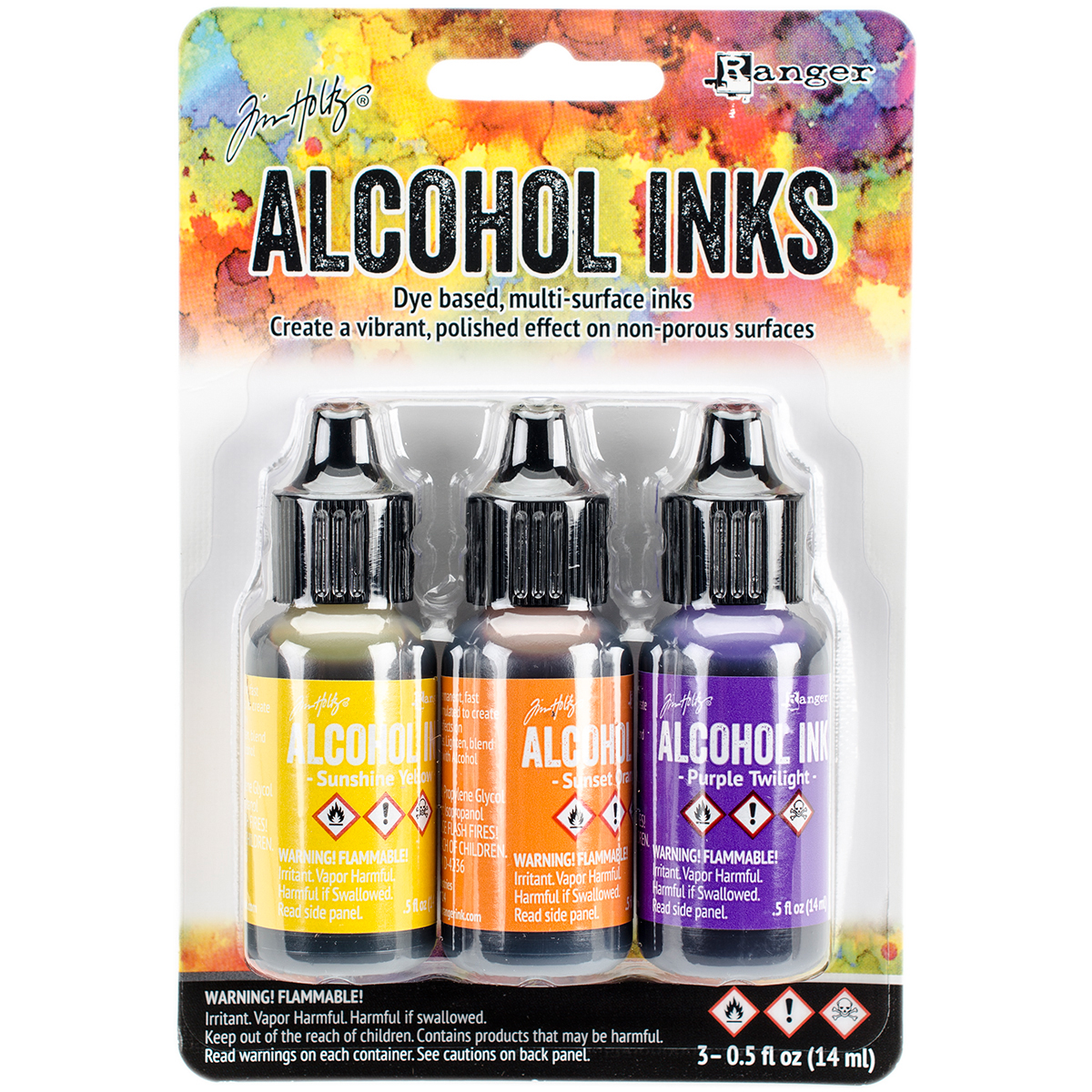 Bild von Tim Holtz Alcohol Ink .5oz 3/Pkg-Summit View-Sunshine/Sunset/Pure Twilght