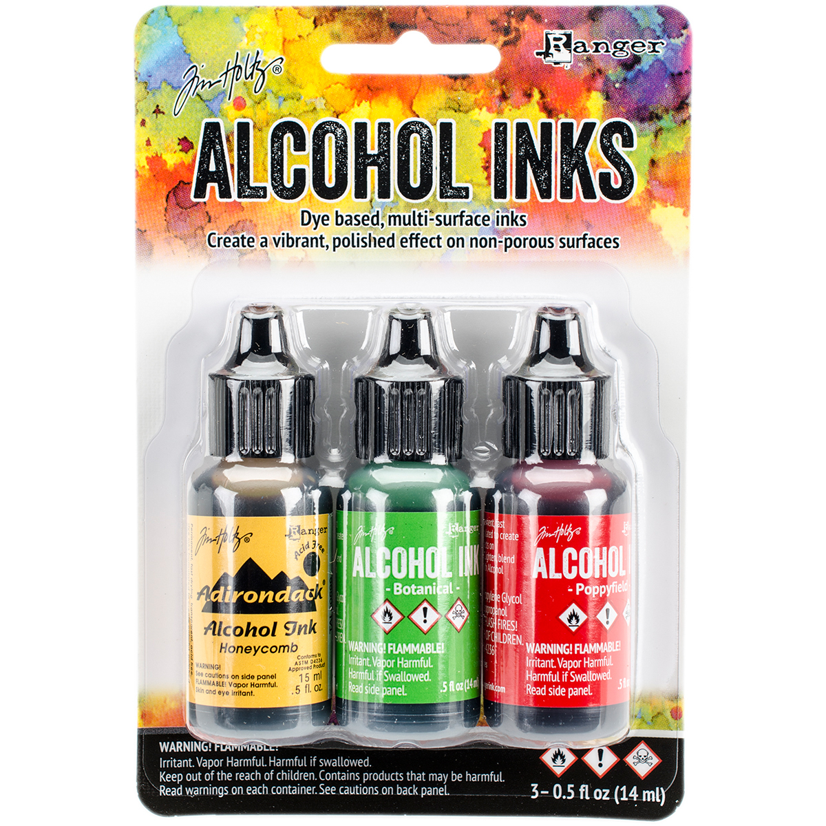 Bild von Tim Holtz Alcohol Ink .5oz 3/Pkg-Conservatory-Honeycmb/Botanical/Poppyfld