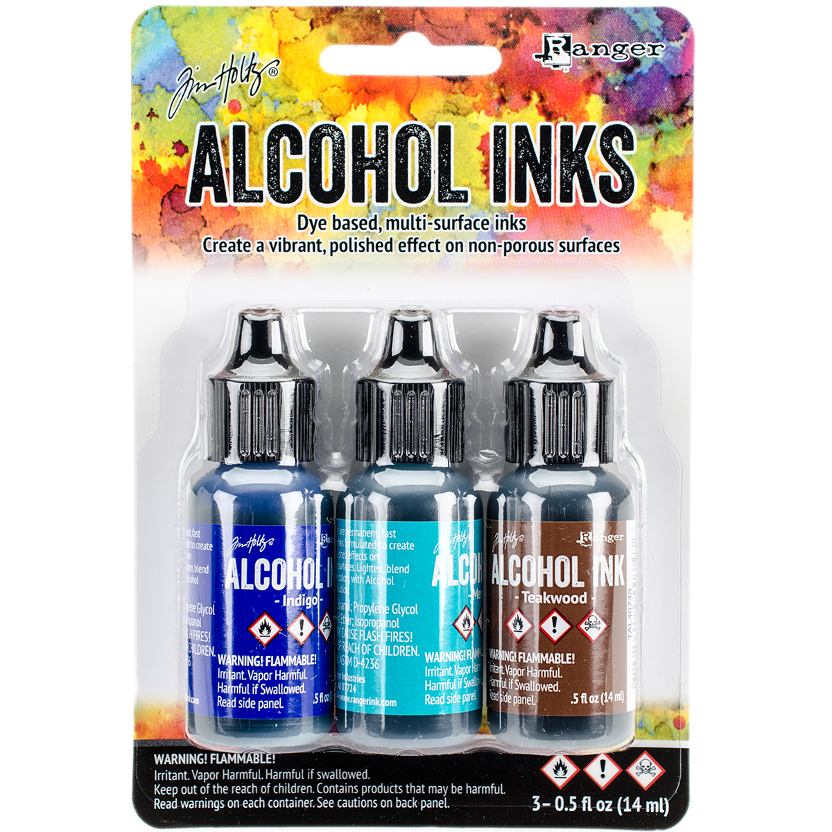 Bild von Tim Holtz Alcohol Ink .5oz 3/Pkg-Mariner-Indigo/Mermaid/Teakwood