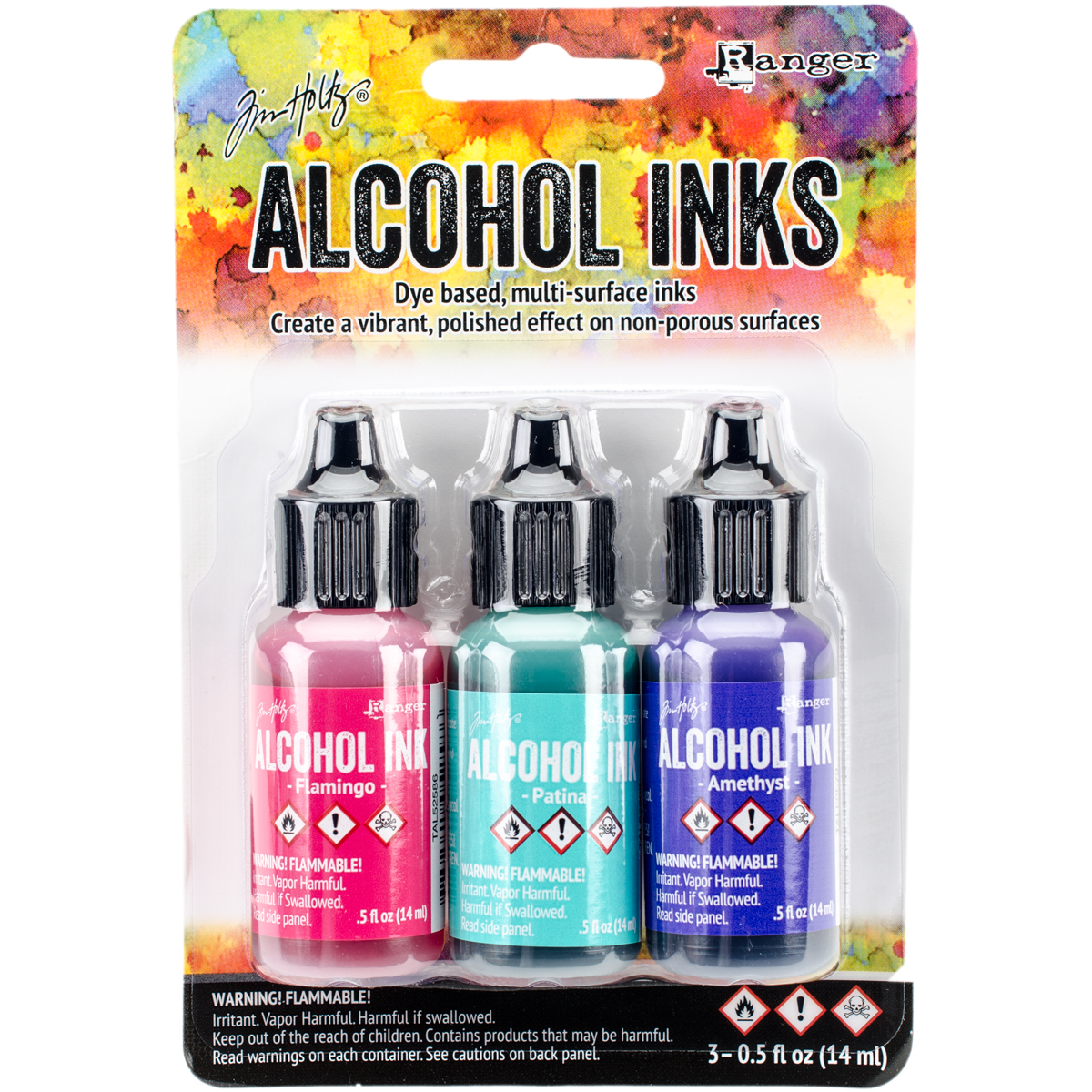 Bild von Tim Holtz Alcohol Ink .5oz 3/Pkg-Beach Deco-Flamingo/Patina/Amethyst