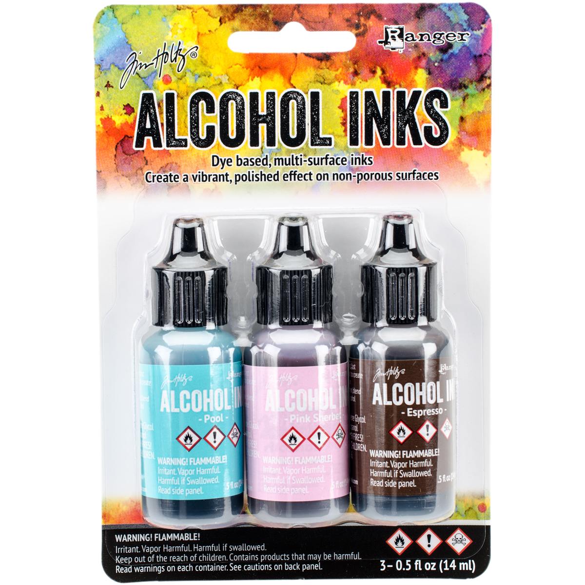 Bild von Tim Holtz Alcohol Ink .5oz 3/Pkg-Retro Cafe-Pool/Pink Sherbert/Espresso