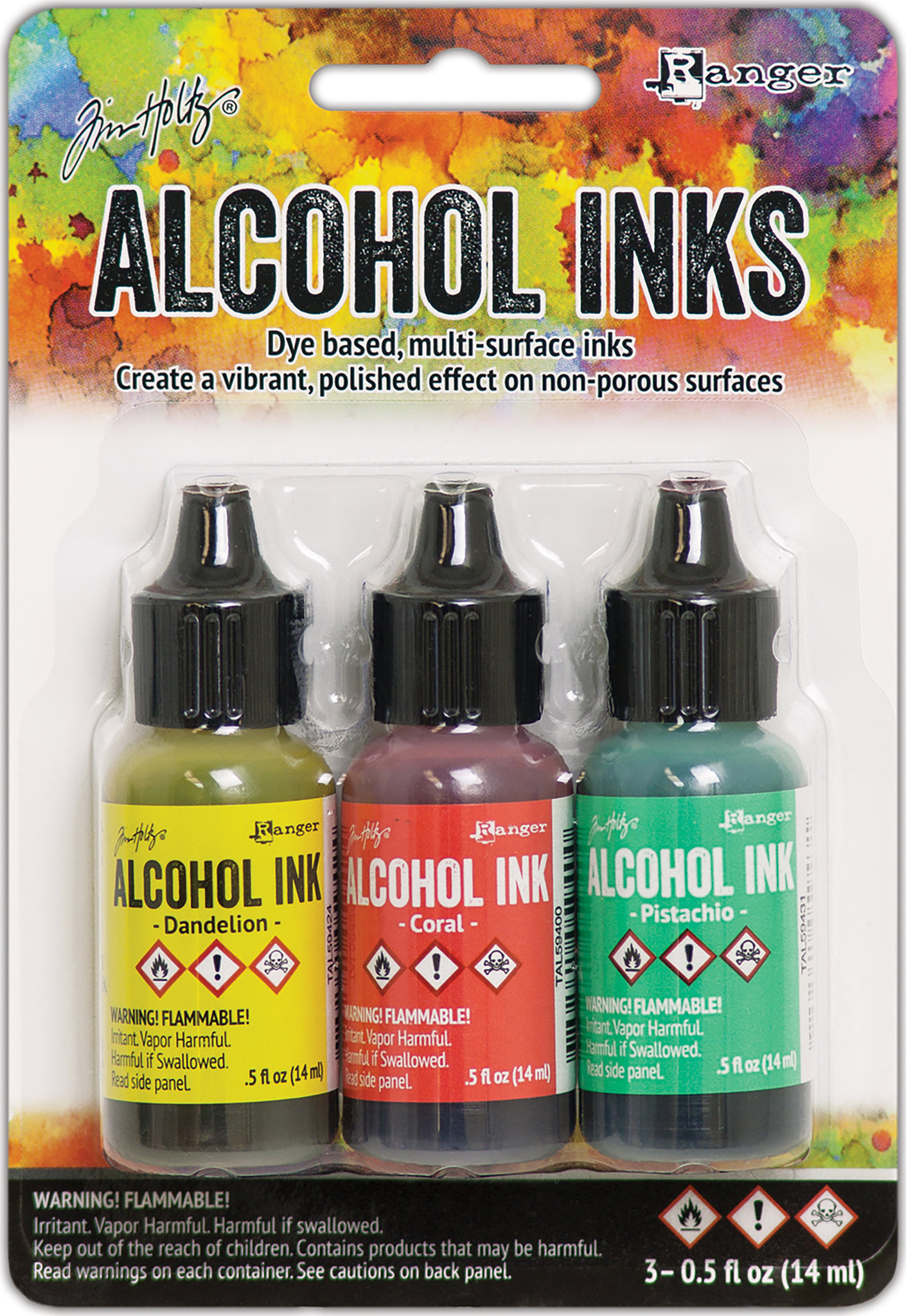 Bild von Tim Holtz Alcohol Ink .5oz 3/Pkg-Key West-Dandelion/Coral/Pistachio