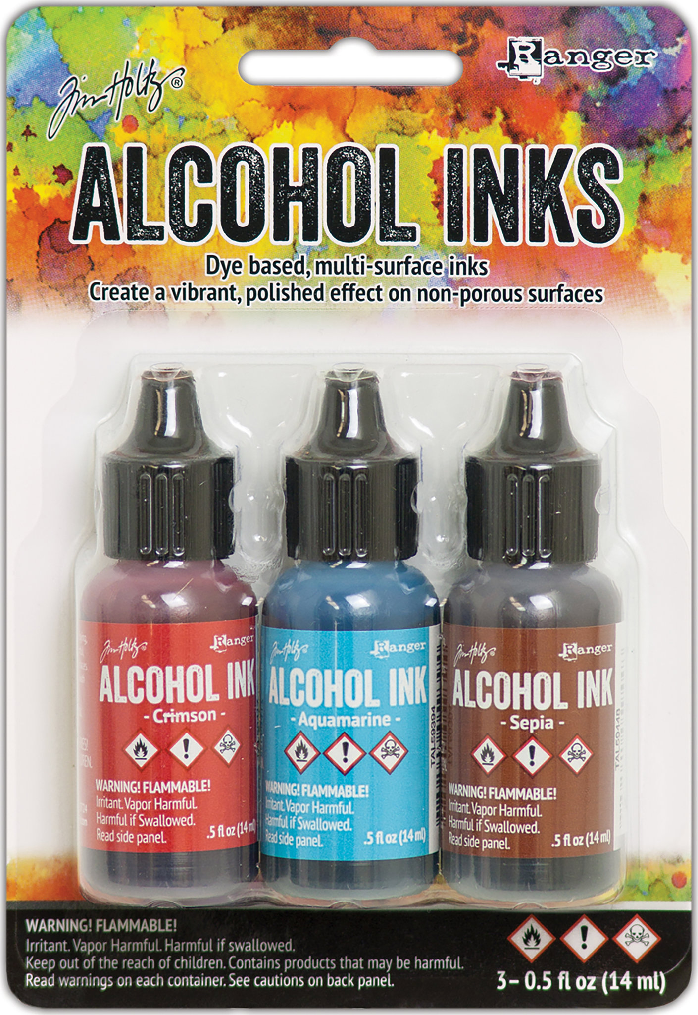 Bild von Tim Holtz Alcohol Ink .5oz 3/Pkg-Rodeo-Crimson/Aquamarine/Sepia
