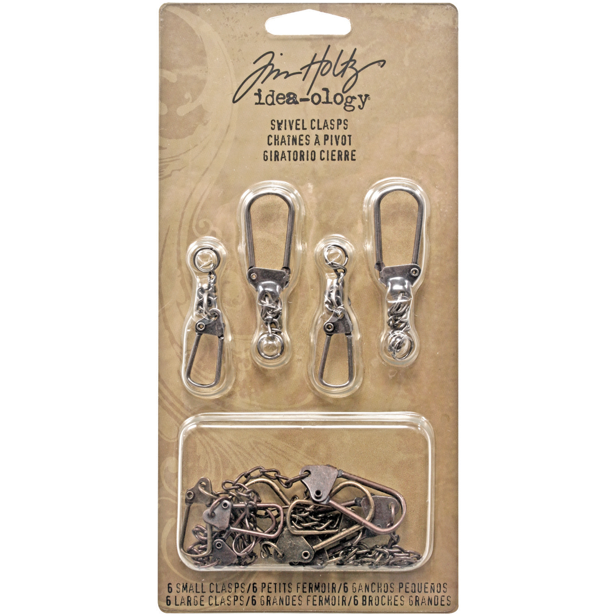 Bild von Idea-Ology Metal Swivel Clasp W/Chain 2.78" To 3.75" 12/Pkg-Antique Nickel, Brass & Copper