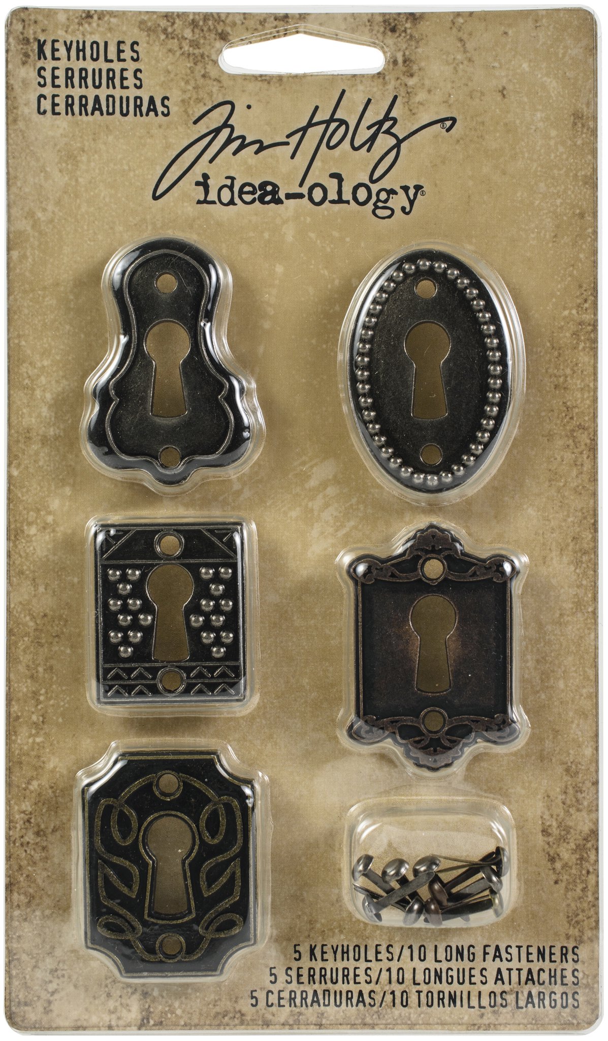 Bild von Idea-Ology Metal Keyholes W/Brads .75"X1" To 1"X1.5" 5/Pkg-Antique Nickel, Brass & Copper