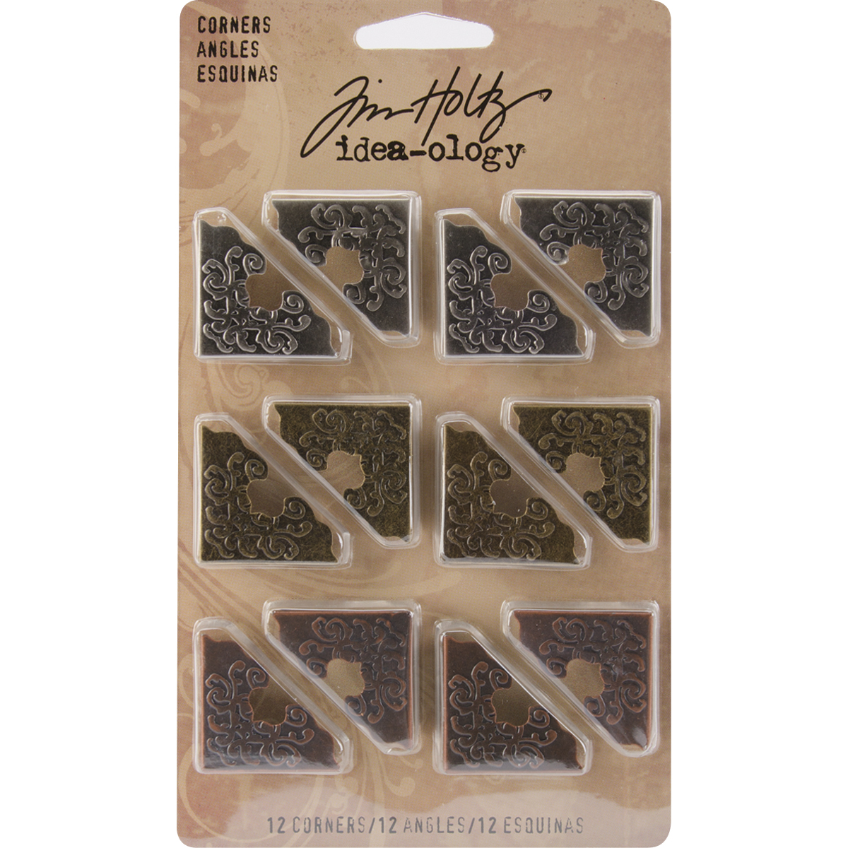 Bild von Idea-Ology Metal Ornate Corners 1" 12/Pkg-Antique Nickel, Brass & Copper