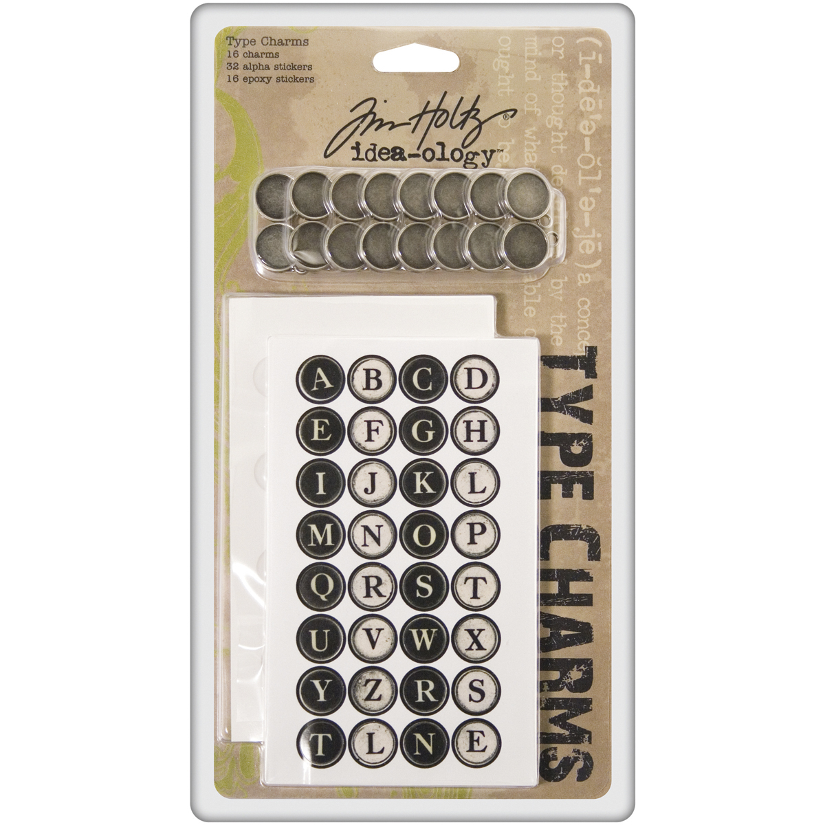 Bild von Idea-Ology Metal Type Charms with Alphabet Epoxy Stickers
