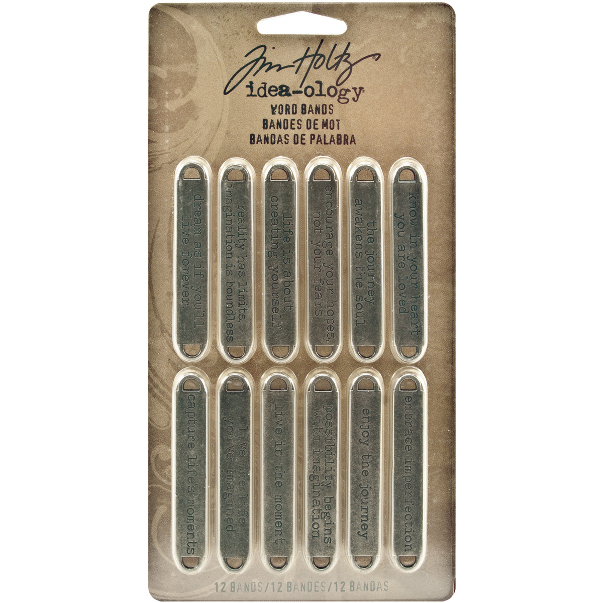 Bild von Idea-Ology Metal Word Bands .375"X2.375" 12/Pkg-Antique Nickel Life