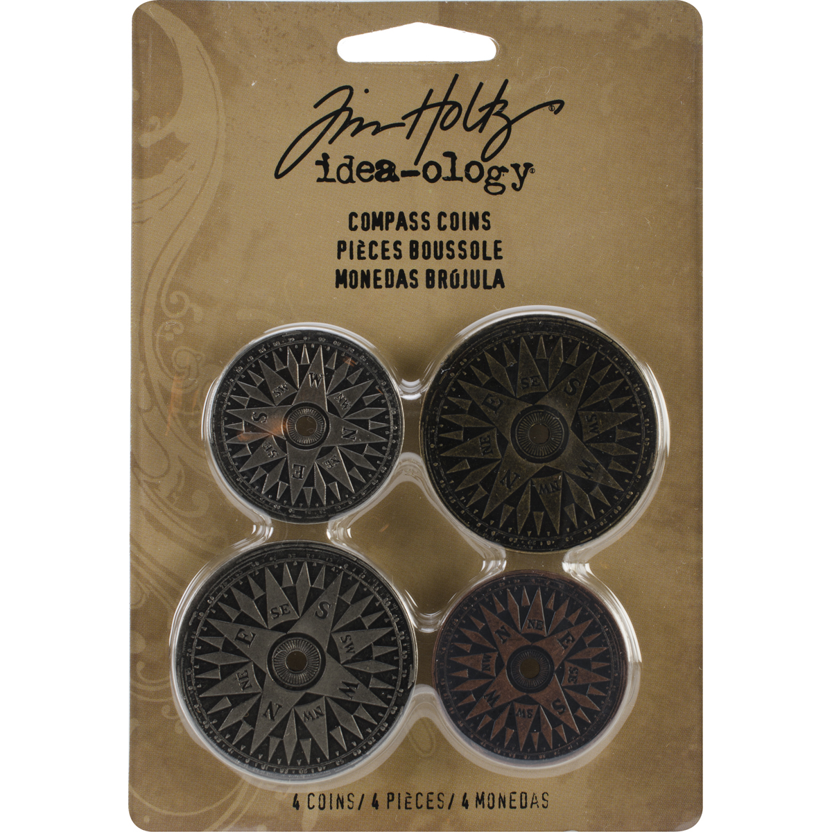 Bild von Idea-Ology Metal Compass Coins 1.25" & 1.5" 4/Pkg-Antique Nickel, Brass & Copper