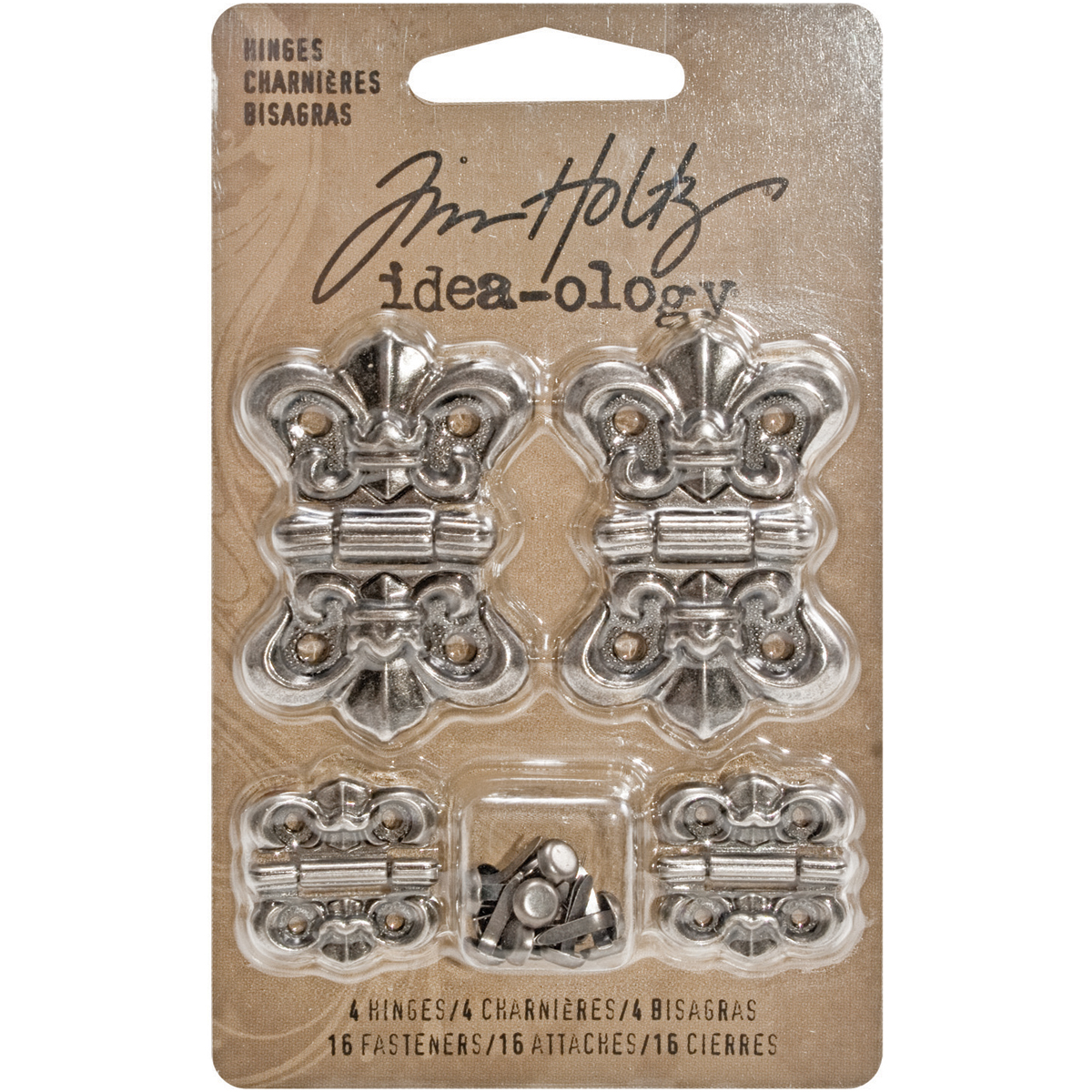 Bild von Idea-Ology Metal Hinges W/Brads 4/Pkg-Antique Nickel W/16 Fasteners