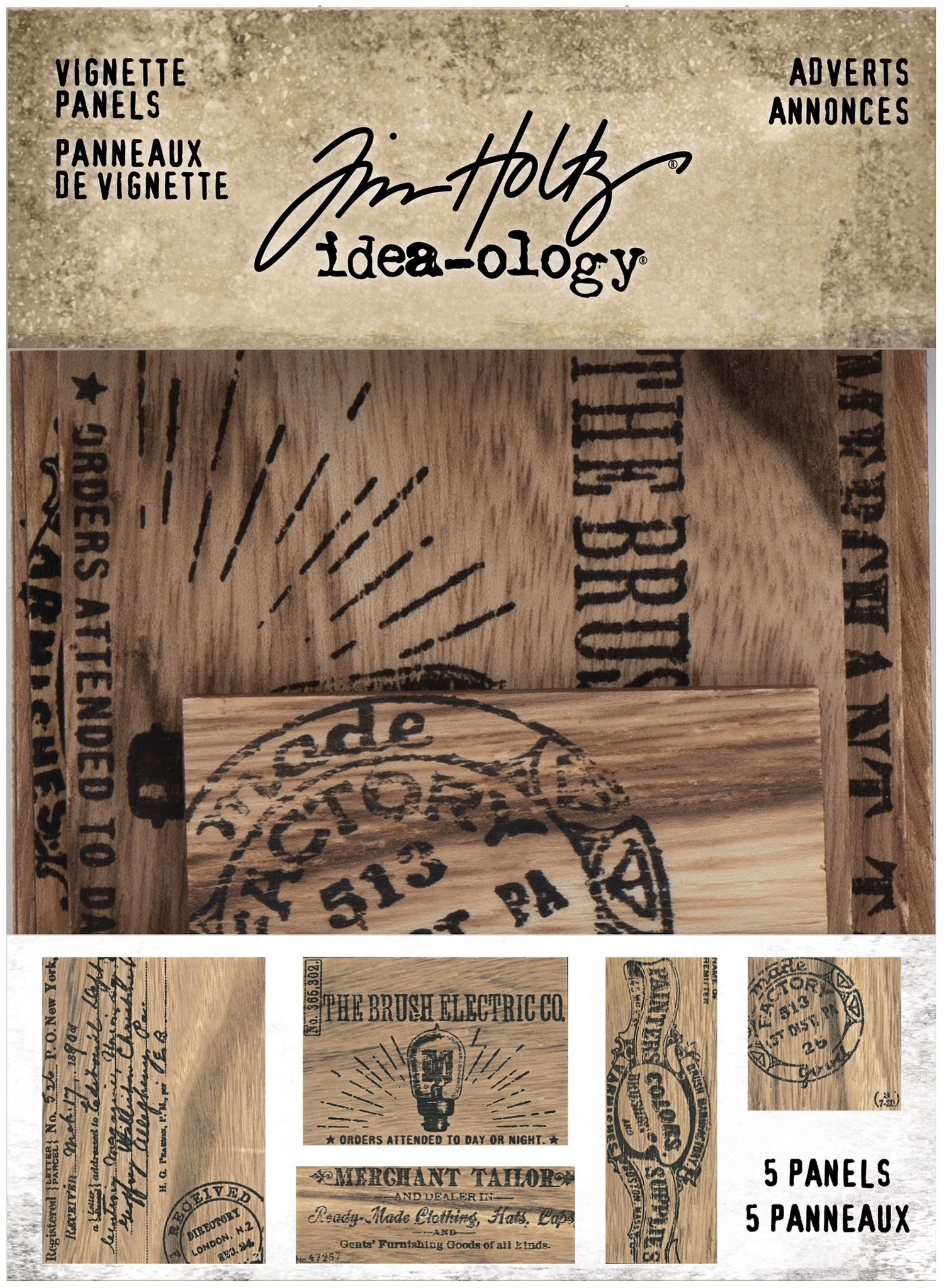 Bild von Idea-Ology Wooden Vignette Panels 5/Pkg-Adverts