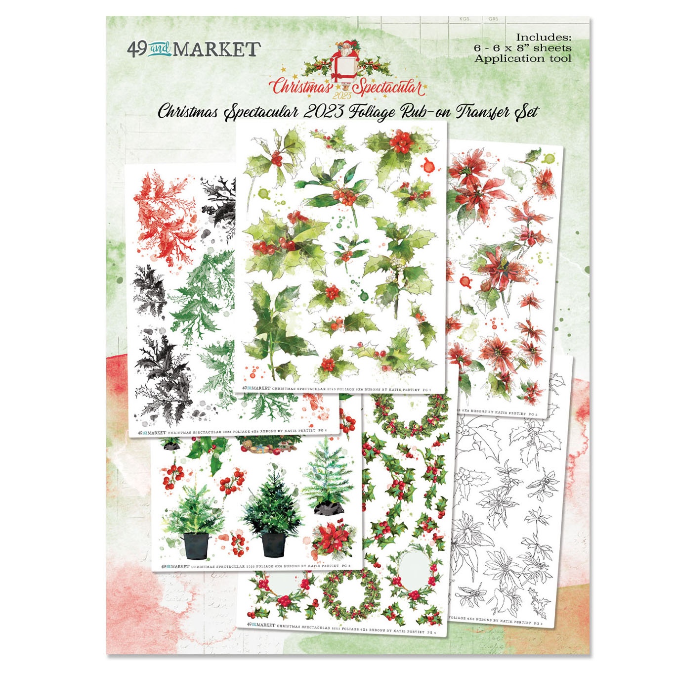 Bild von 49 And Market Rub-Ons 6"X8" 6/Sheets-Foliage, Christmas Spectacular 2023