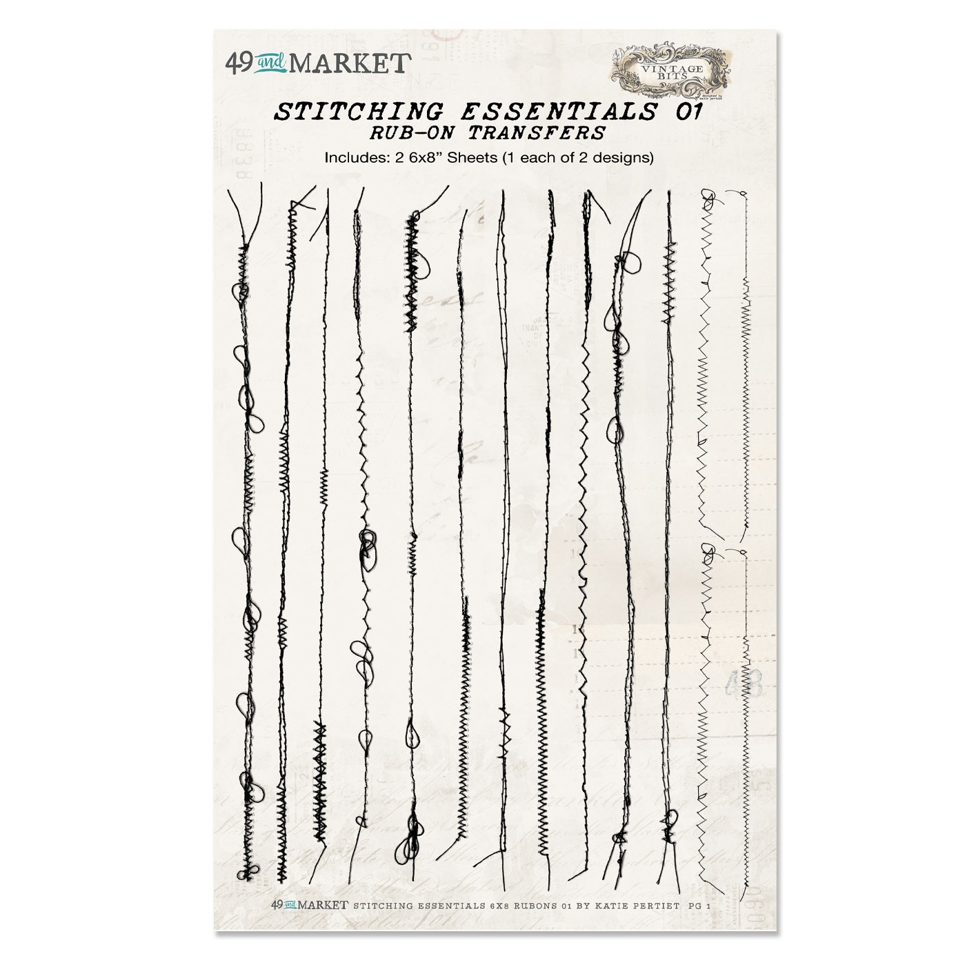 Bild von 49 And Market Rub-Ons 6"X8" 2/Sheets-Stitching Essentials 01