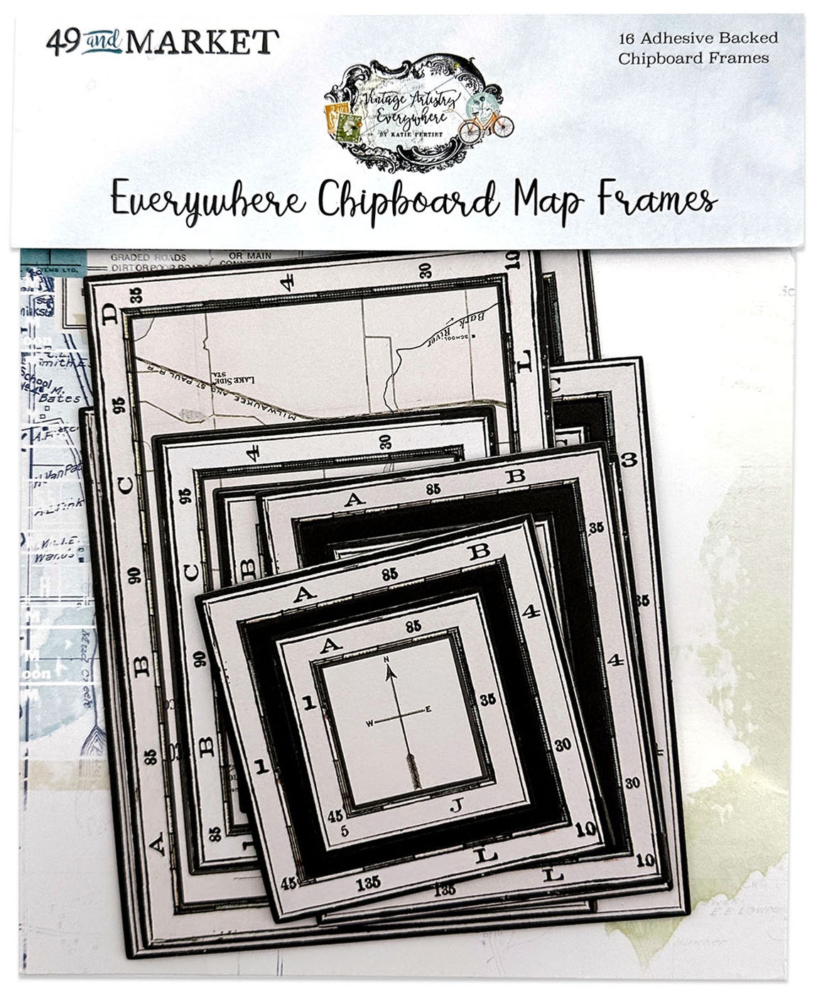 Bild von Vintage Artistry Everywhere Chipboard Frame Set-Map
