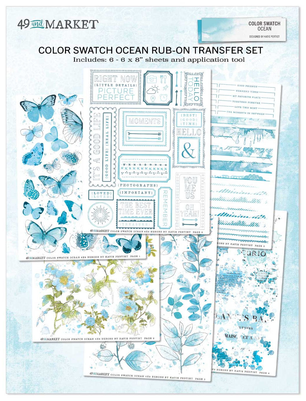 Bild von Color Swatch: Ocean Rub-Ons 6"X8" 6/Sheets- 