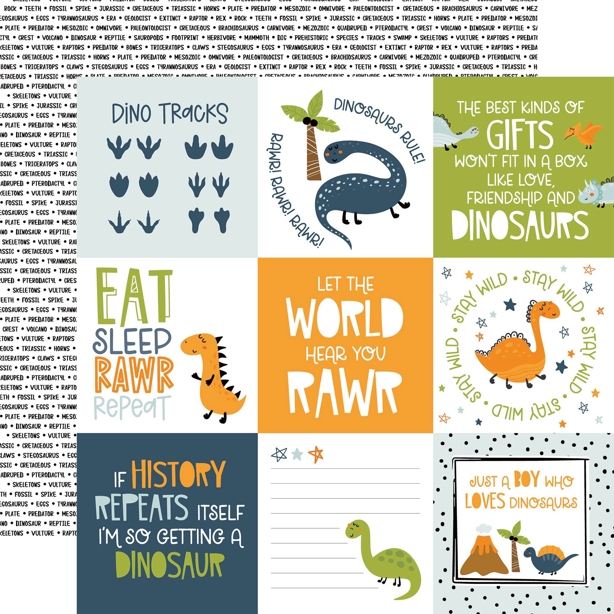 Bild von Dino-Mite Cardstock 5 Blatt  12"X12"-4"X4" Journaling Cards 